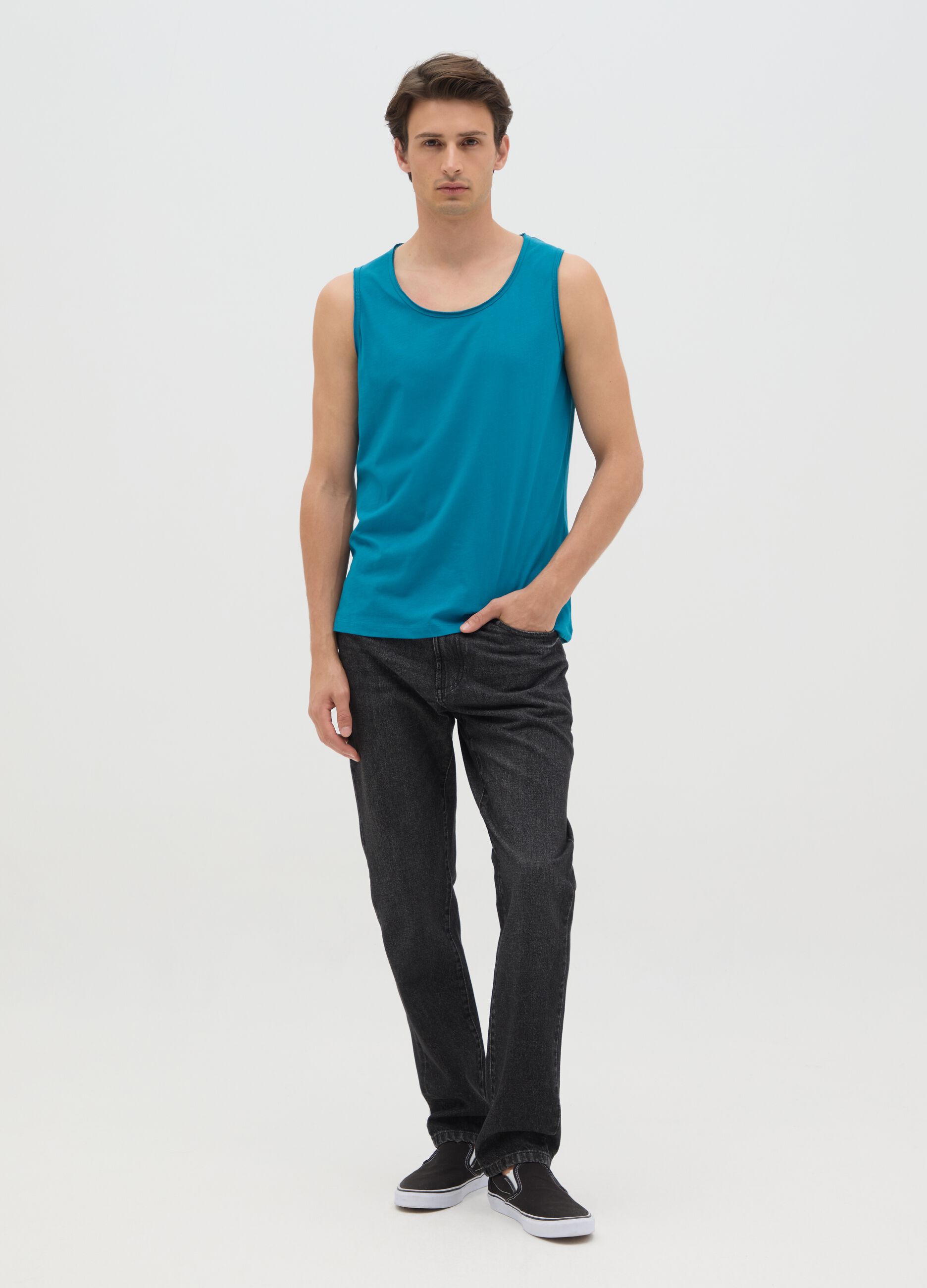 Canotta da uomo in puro cotone blu regular fit
