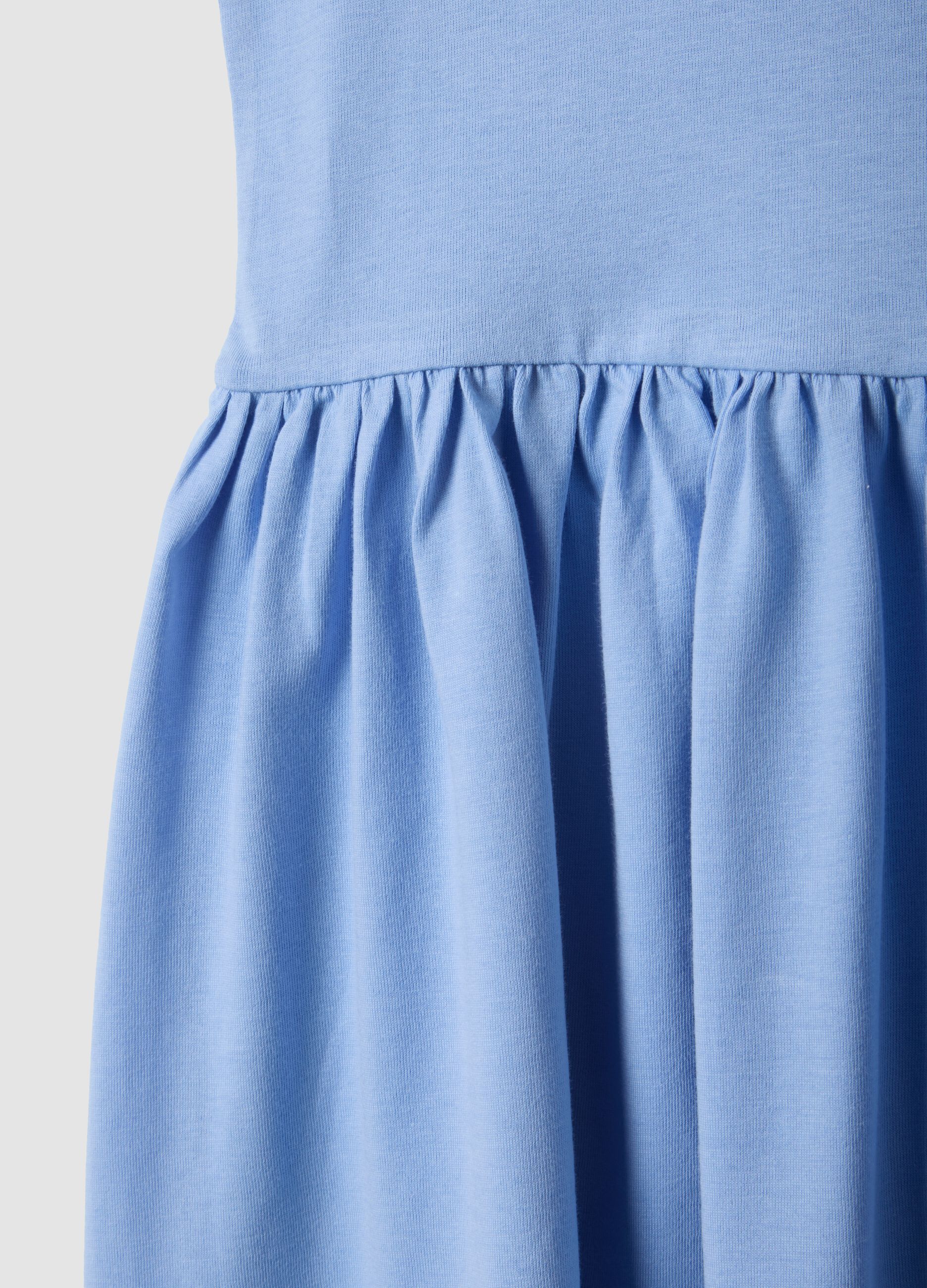 Sleeveless light blue pure cotton girls&rsquo; dress, regular fit