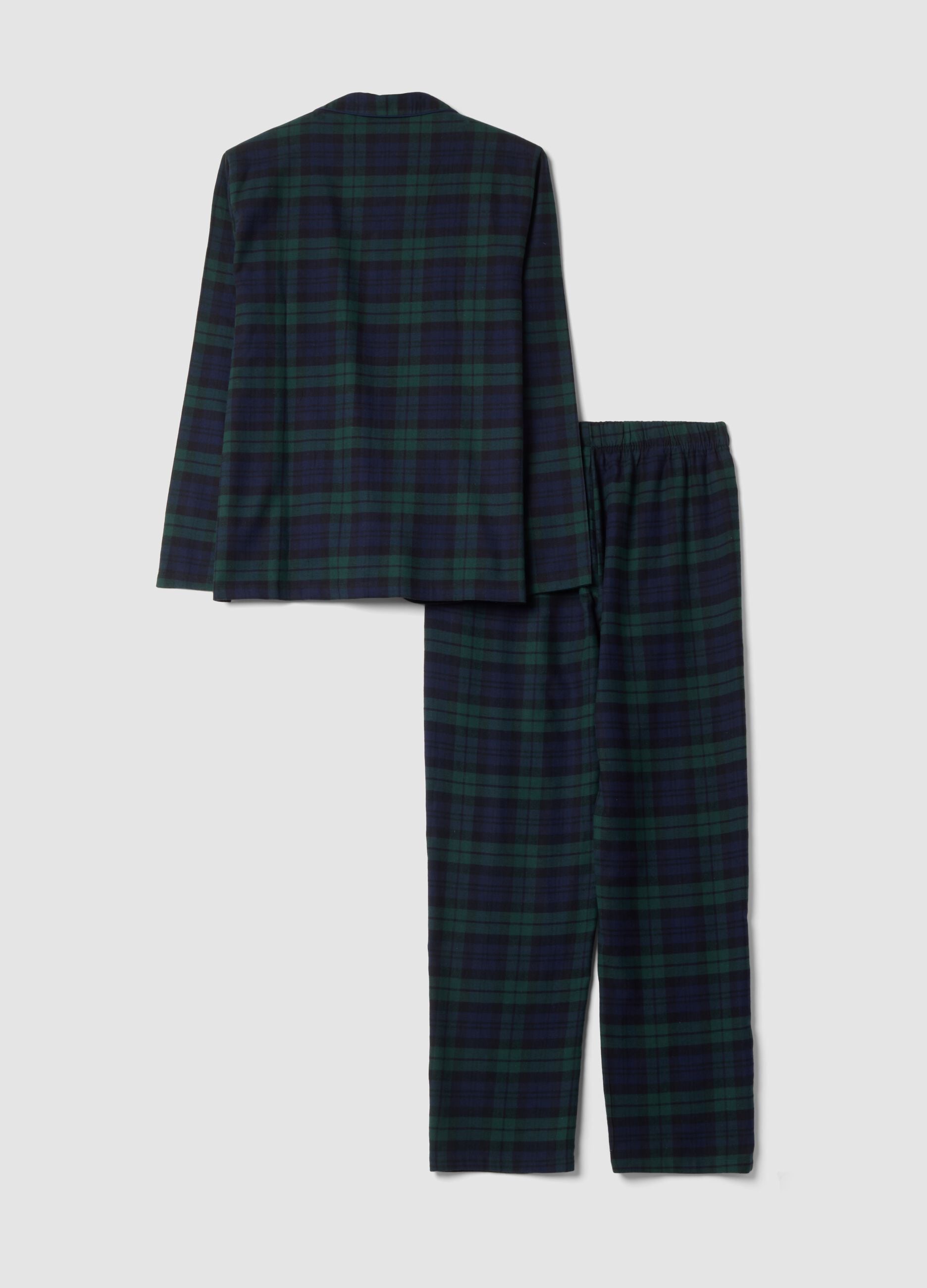 Black and green organic cotton pyjamas with collar, regular fit