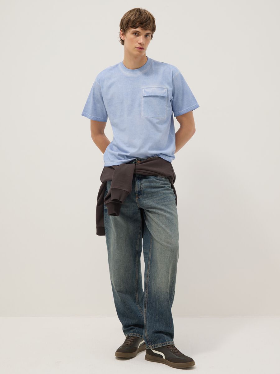 Light blue pure cotton regular fit t-shirt with pocket_2