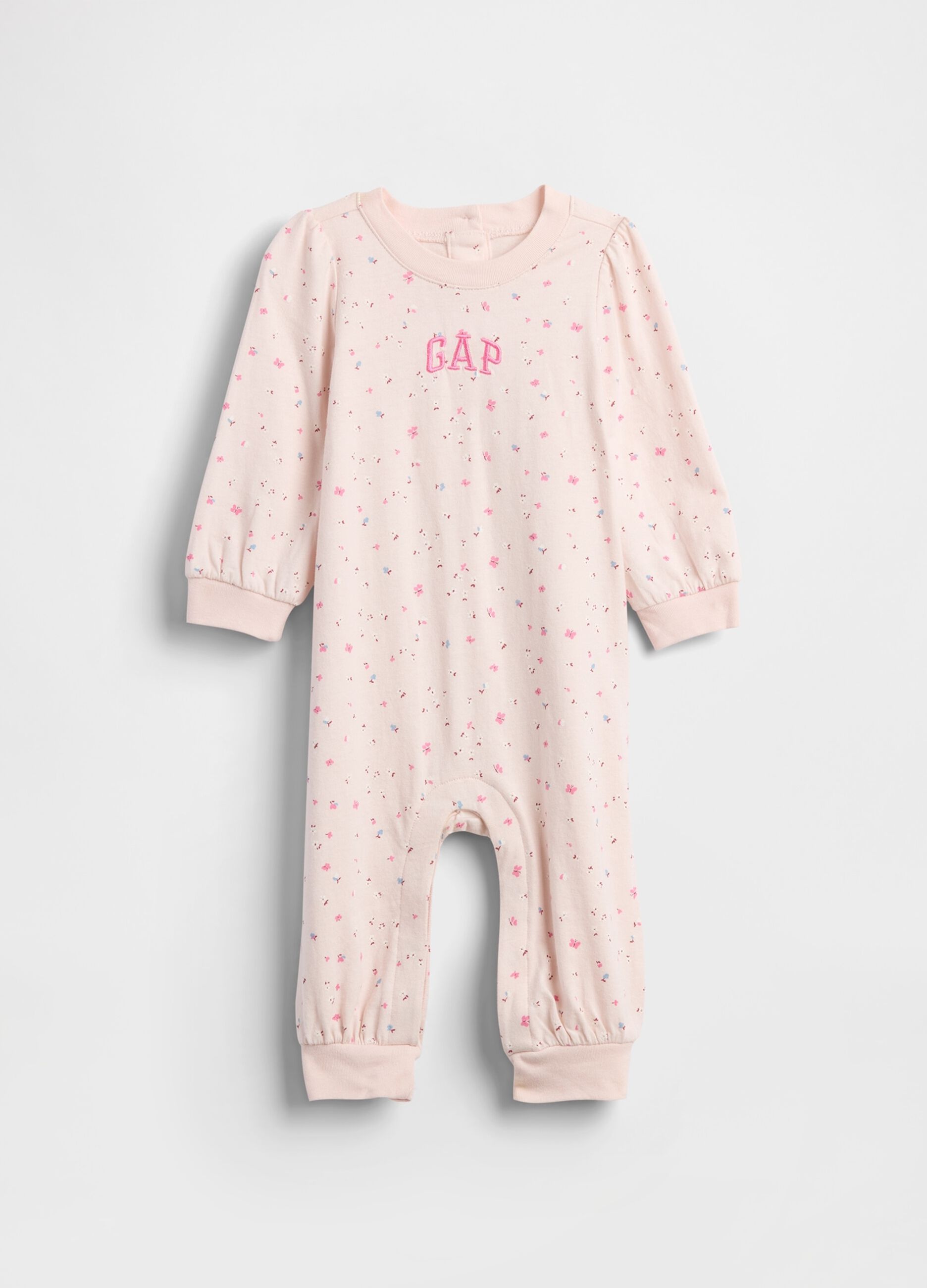 Pink cotton jumpsuit with print