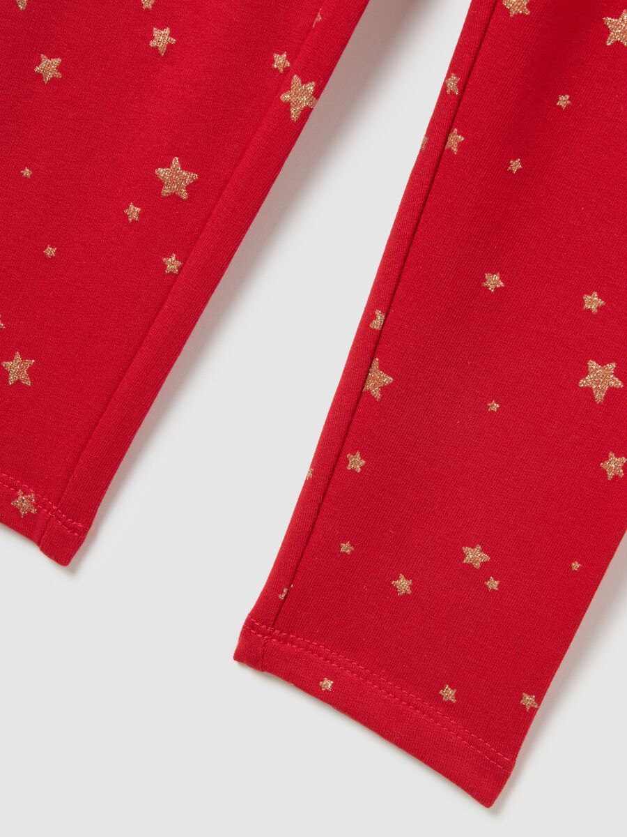 Leggings skinny rossi da bambina in cotone elasticizzato con stampe_3