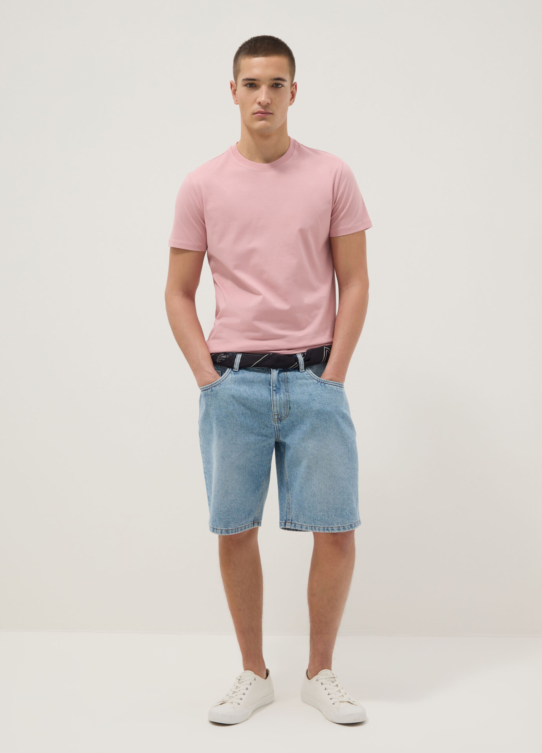 Pink pure cotton short-sleeve T-shirt