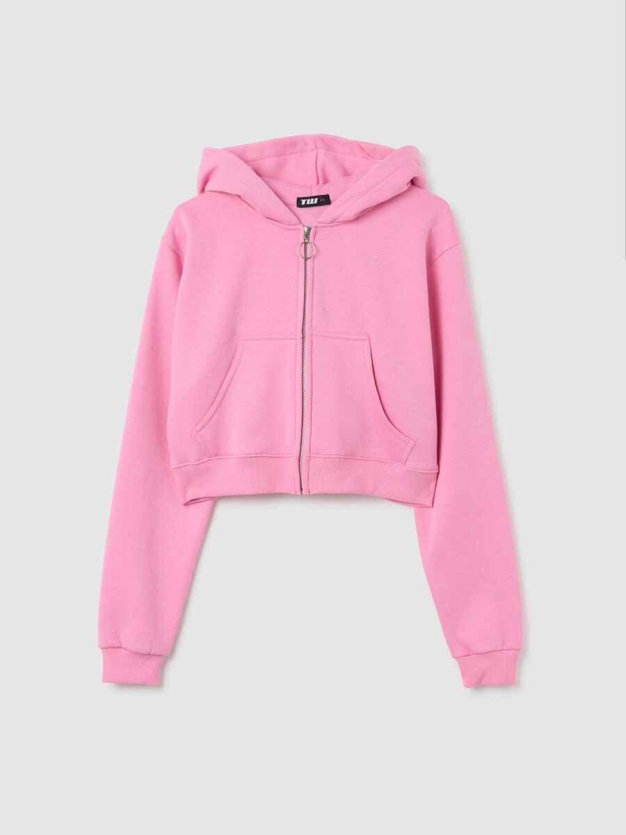 Felpa cropped da donna in misto cotone rosa_0