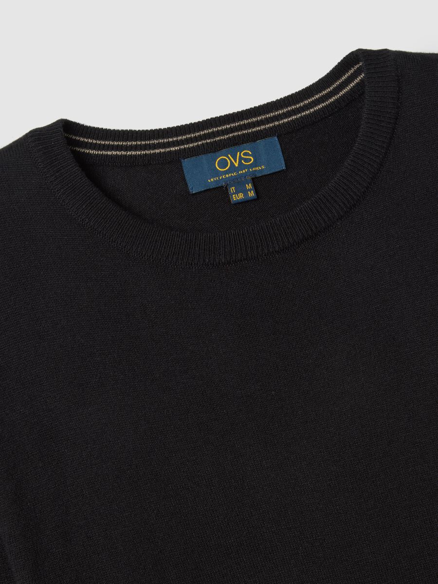 Black crew neck pullover in cotton blend regular fit_5