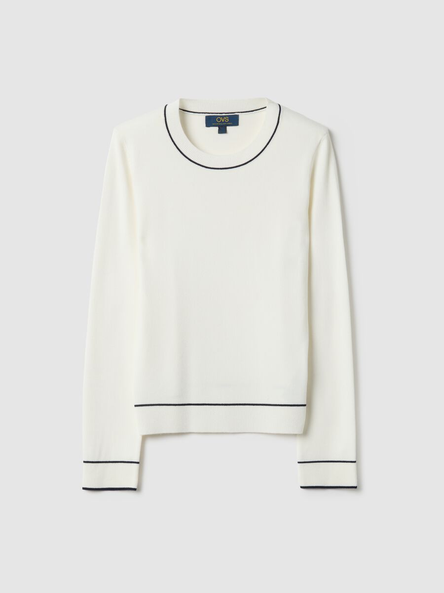White crew neck sweater regular fit with contrasting details_4