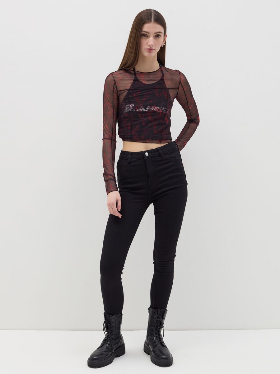 Mesh T-shirt with roses print_1