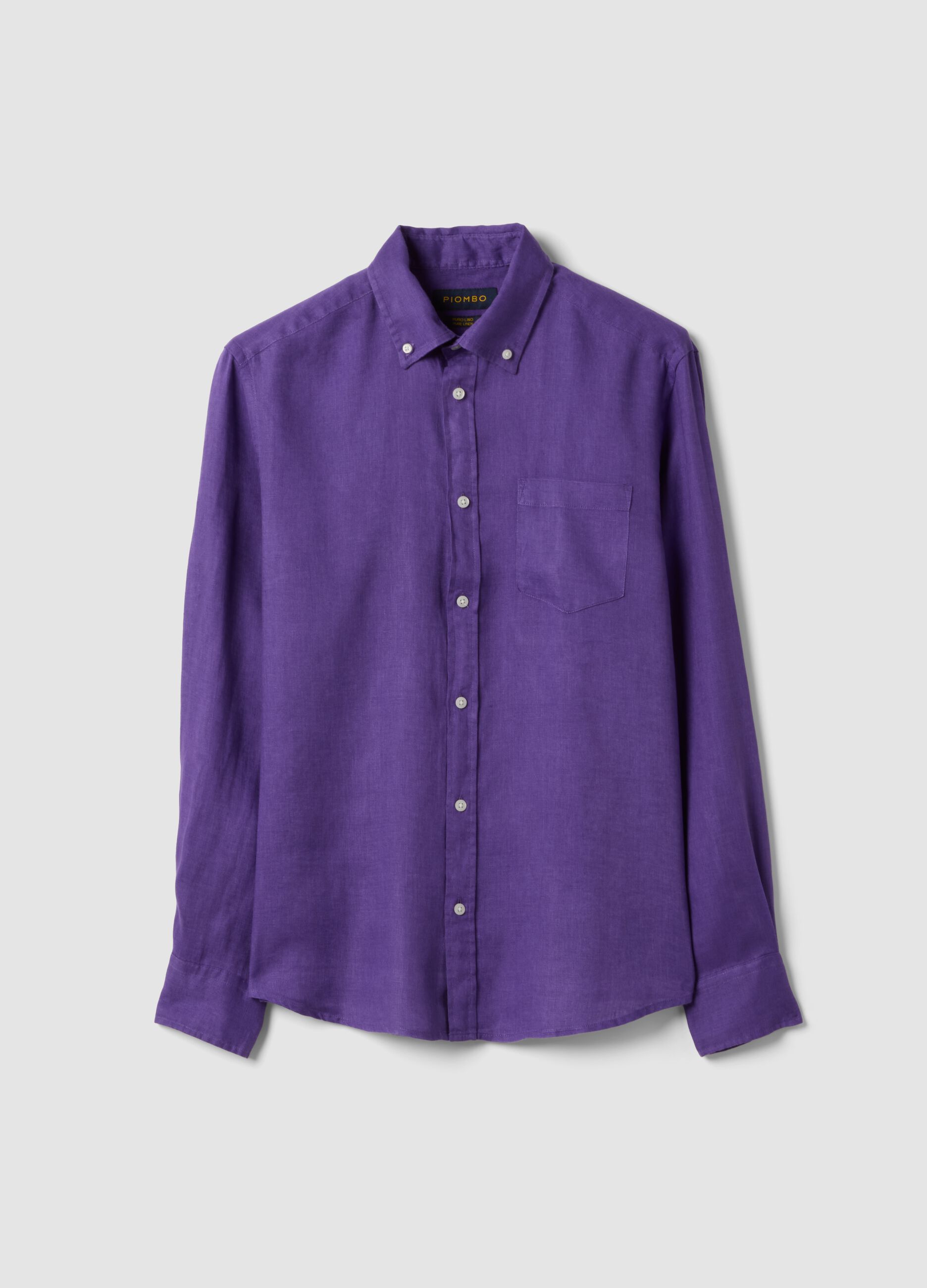 Purple pure linen shirt with button-down collar, regular fit