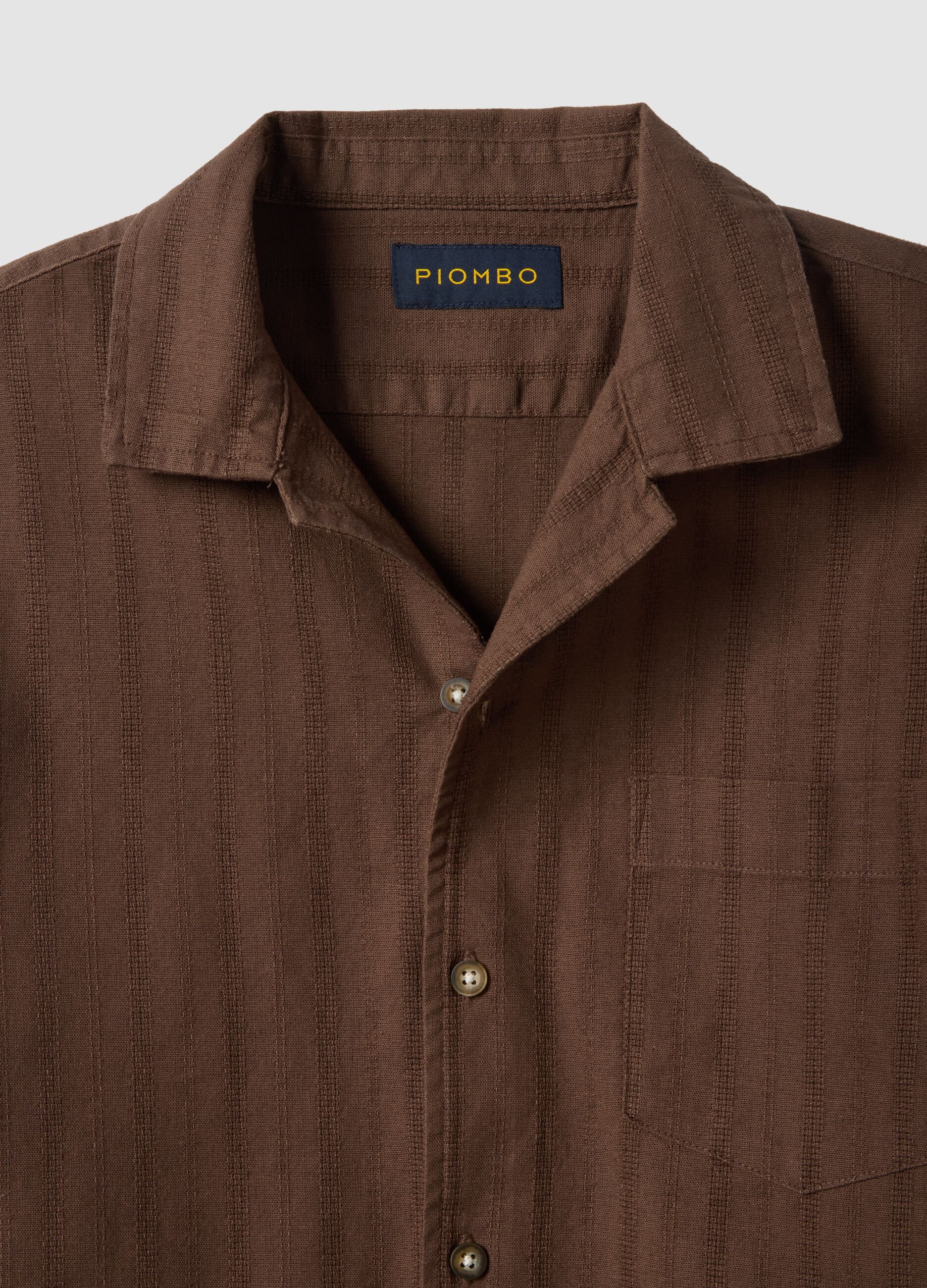 Brown pure cotton regular-fit striped shirt with chest pocket