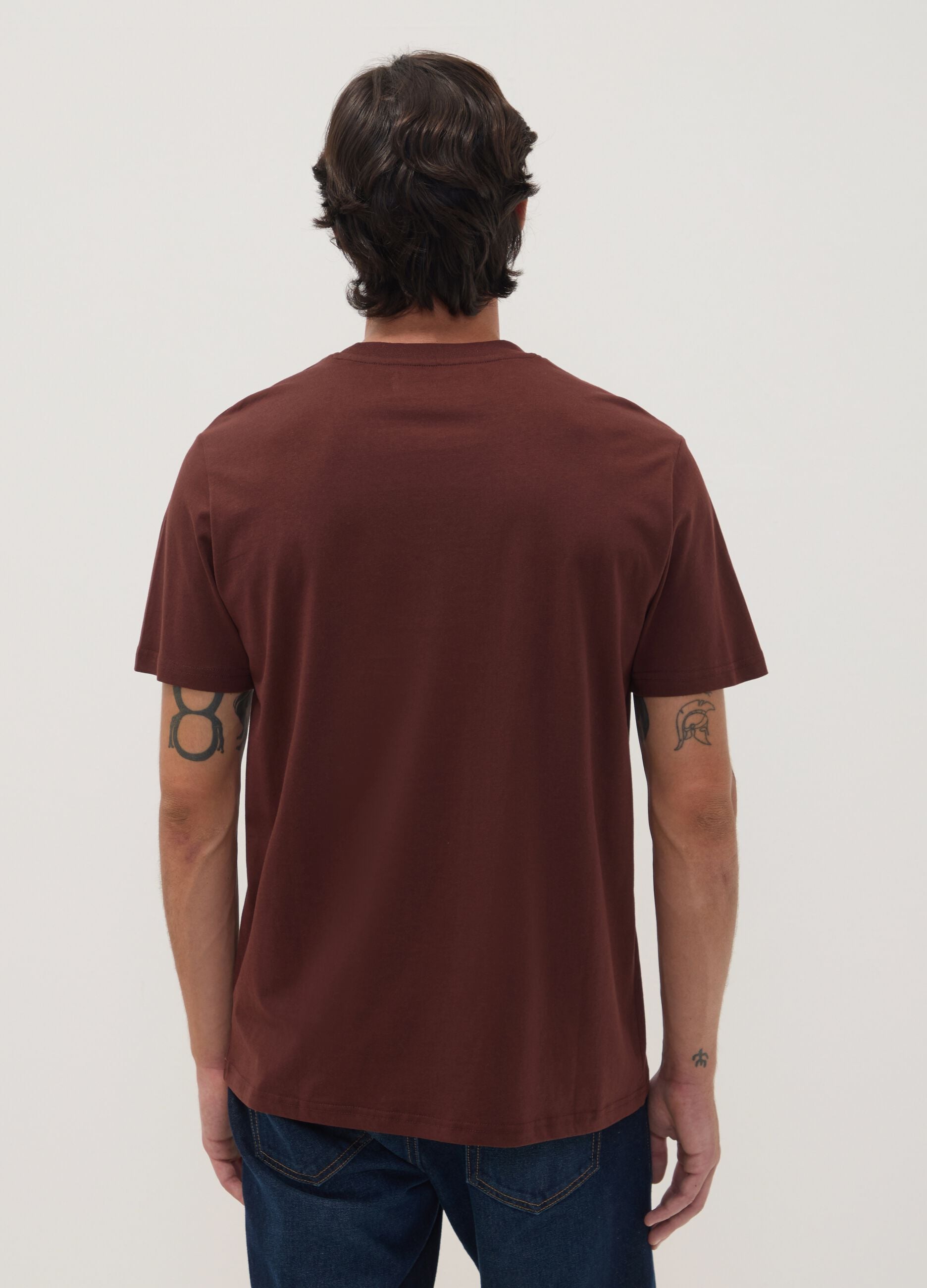 Brown pure cotton crew-neck T-shirt with Jeep print