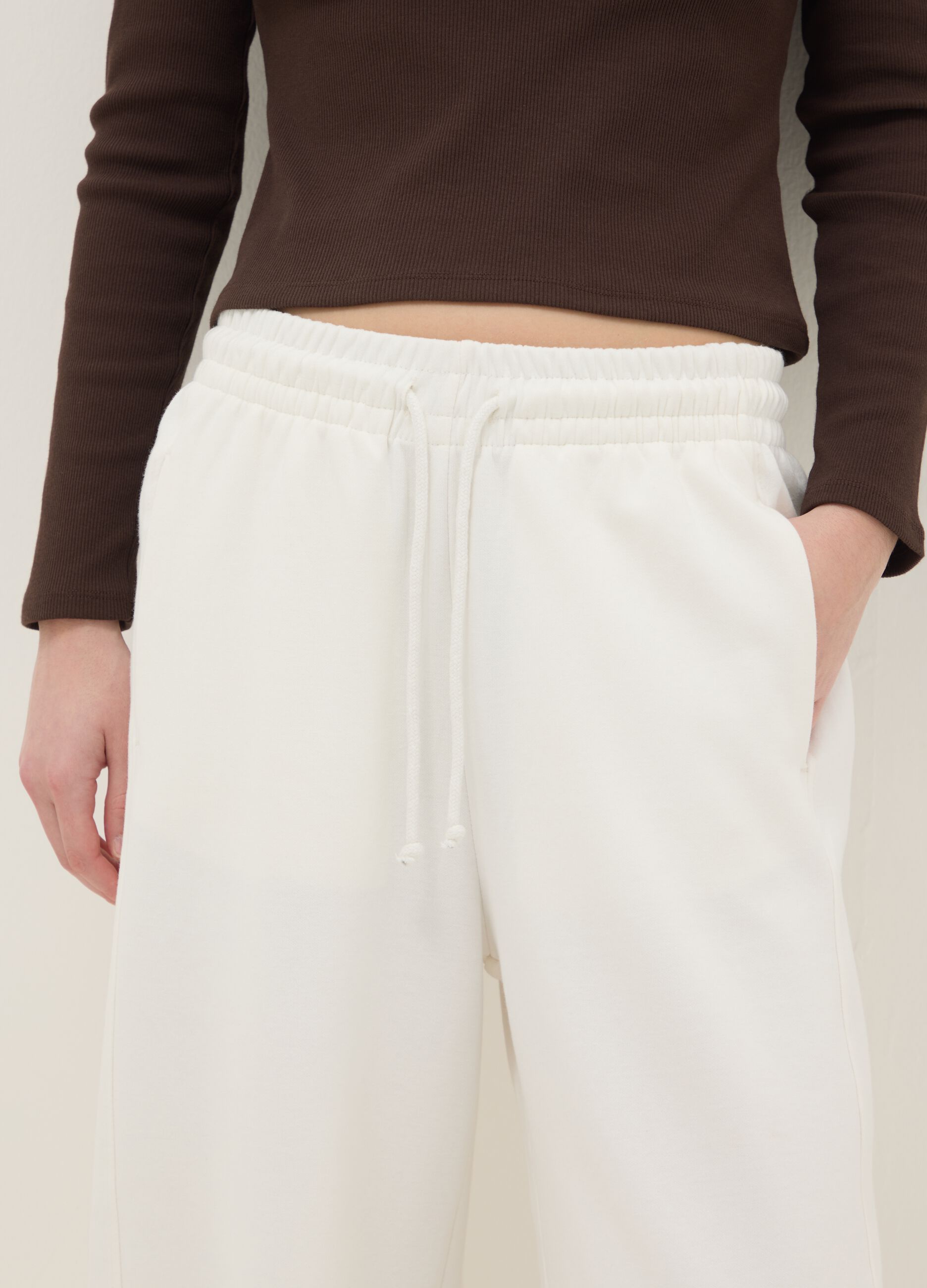 White Stretch Cotton Baggy Trousers