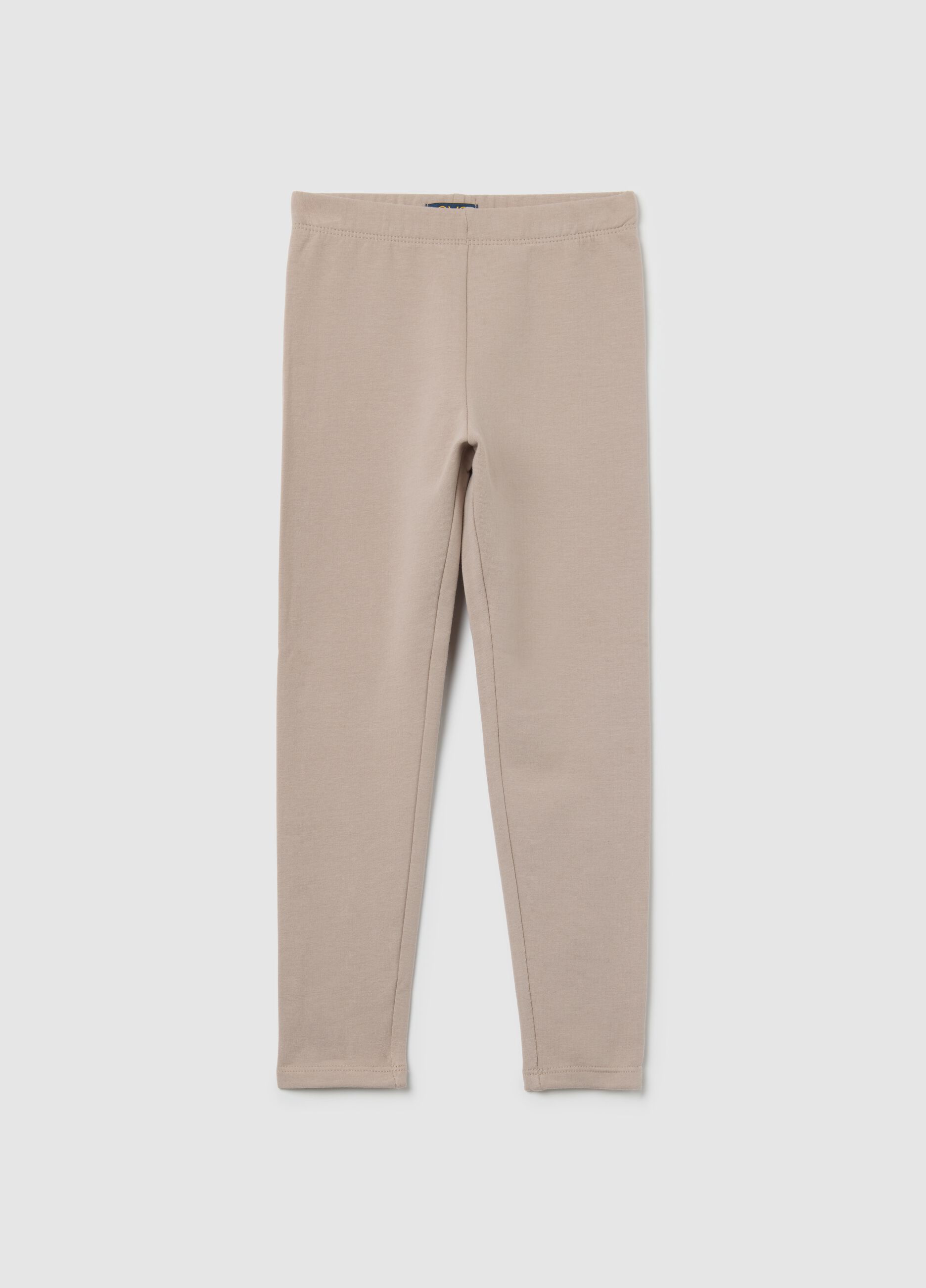 Girls' skinny beige leggings in stretch cotton