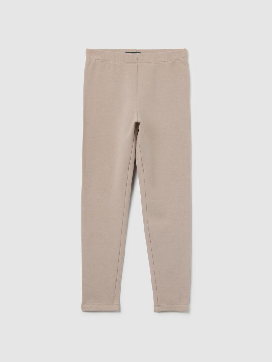 Girls' skinny beige leggings in stretch cotton_0