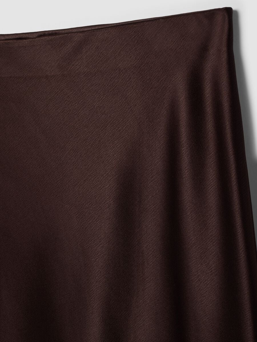 Brown satin midi skirt in stretch fabric_5