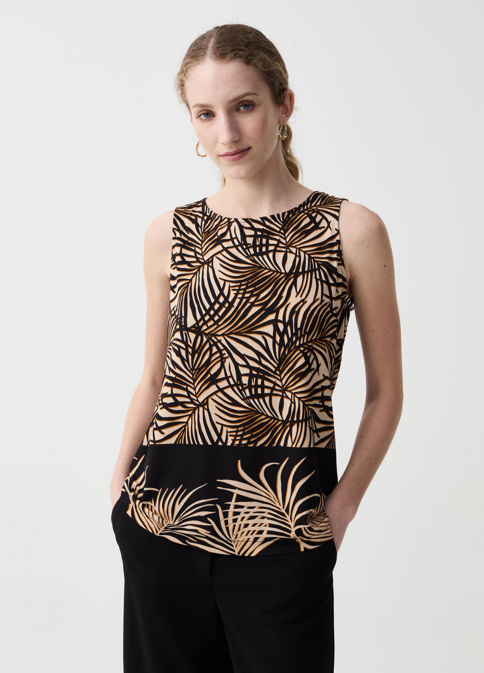 Tank top con stampa foliage tropicale