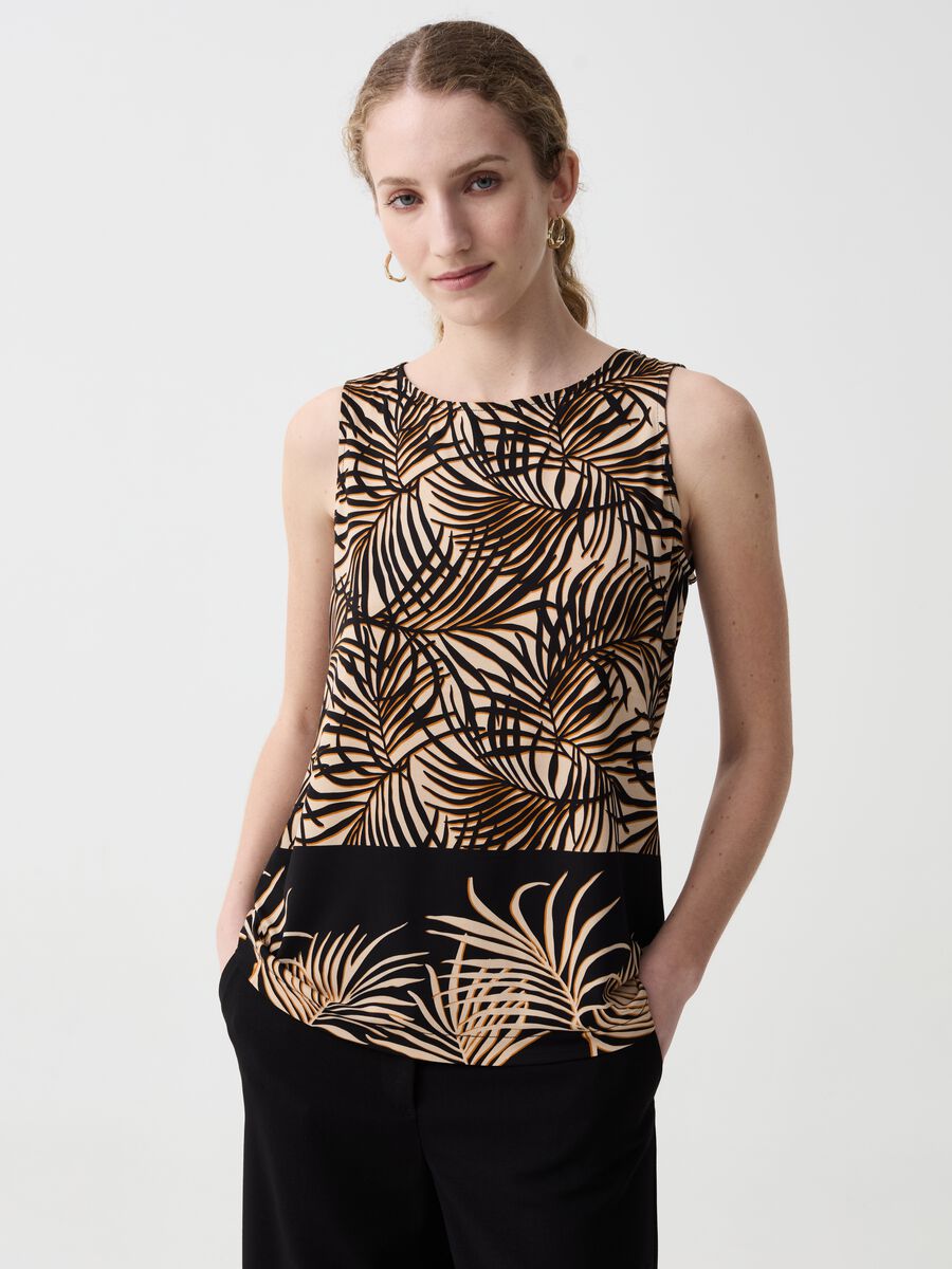 Tank top con stampa foliage tropicale_0