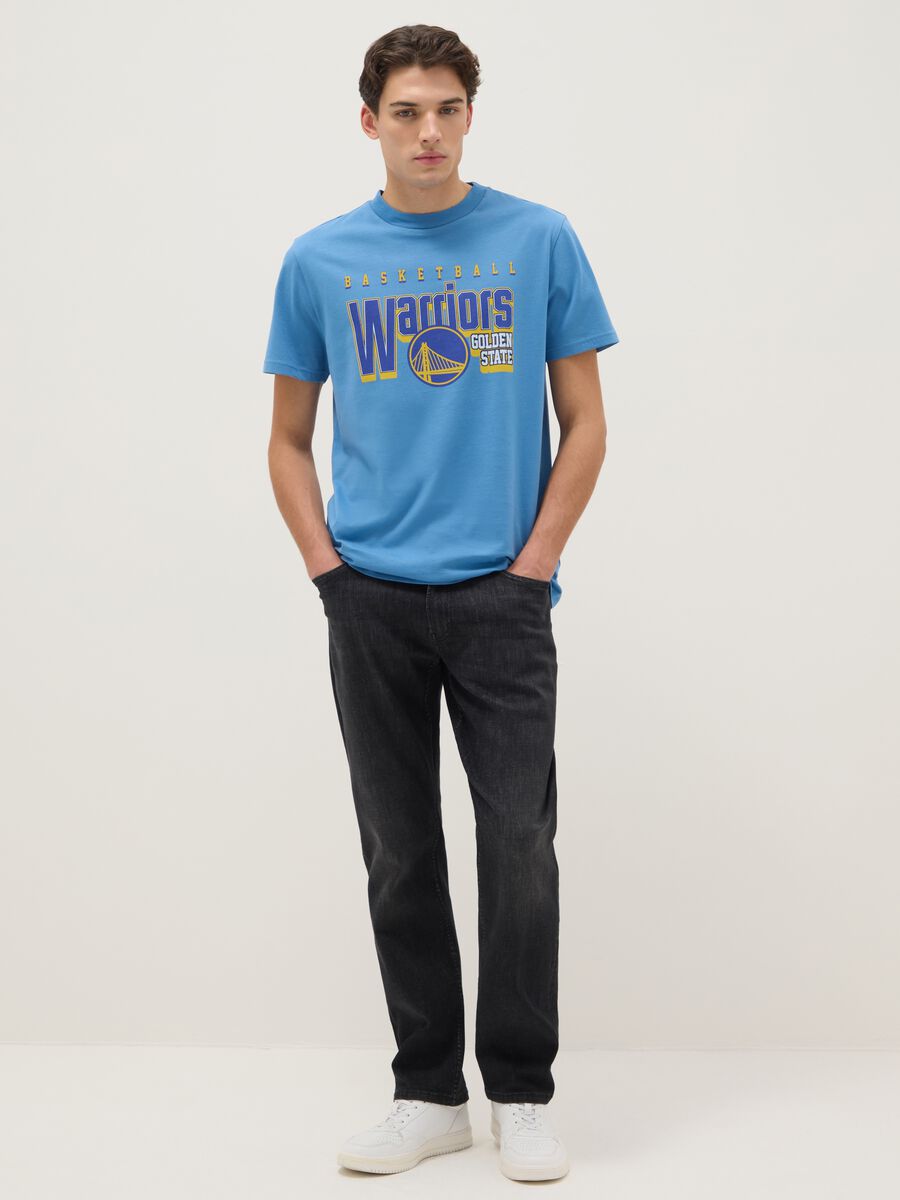 Sky Blue Pure Cotton Regular Fit T-shirt with Golden State Warriors Logo_1