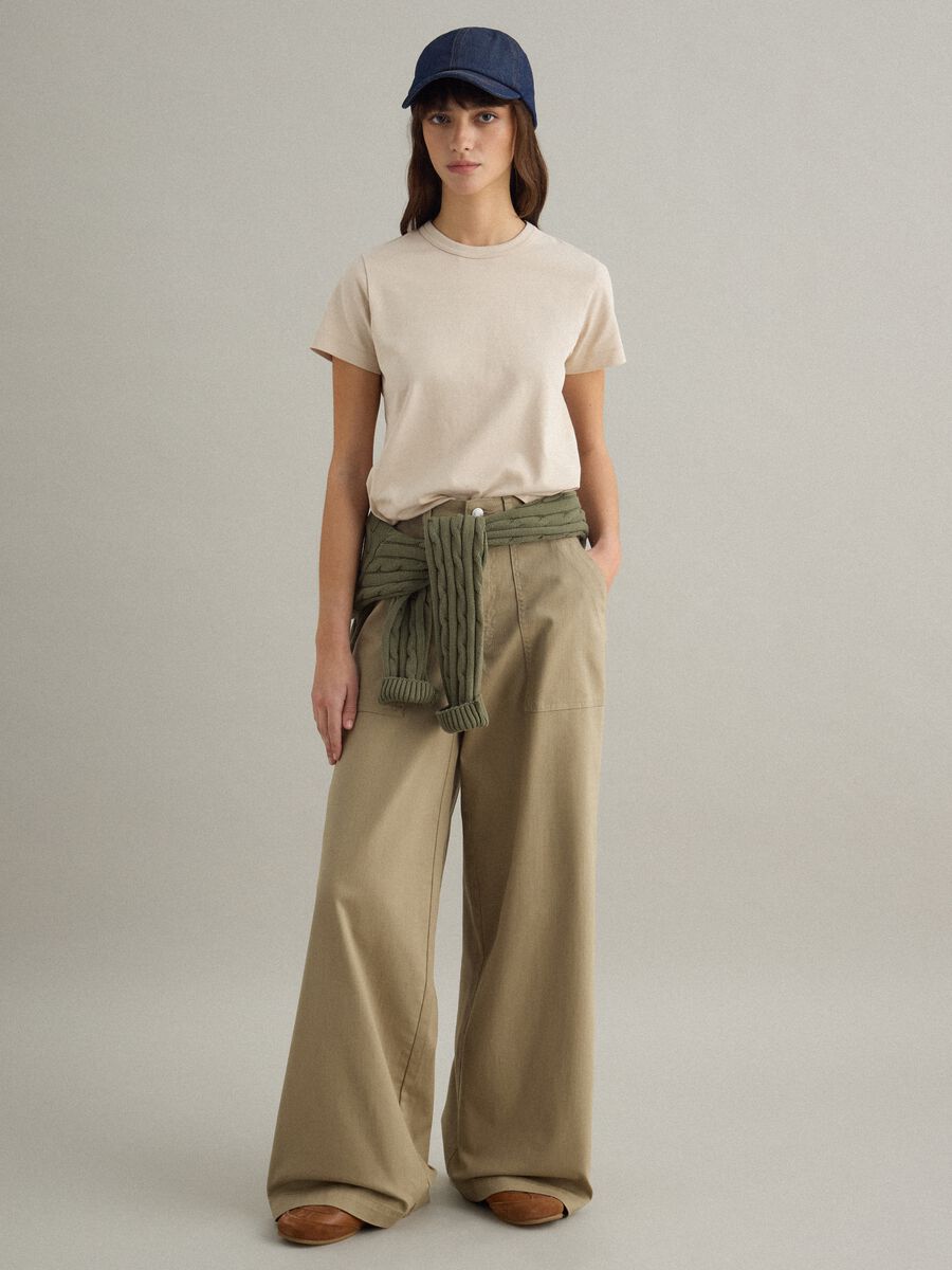 T-shirt girocollo in puro cotone beige regular fit_2