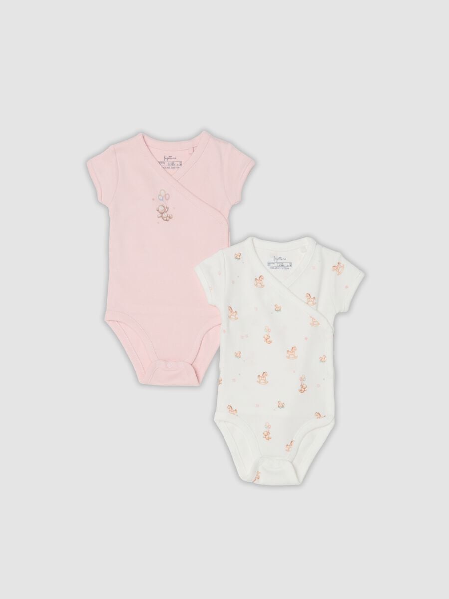 Pack of 2 multicolour organic cotton baby girl bodysuits with cute animals_0