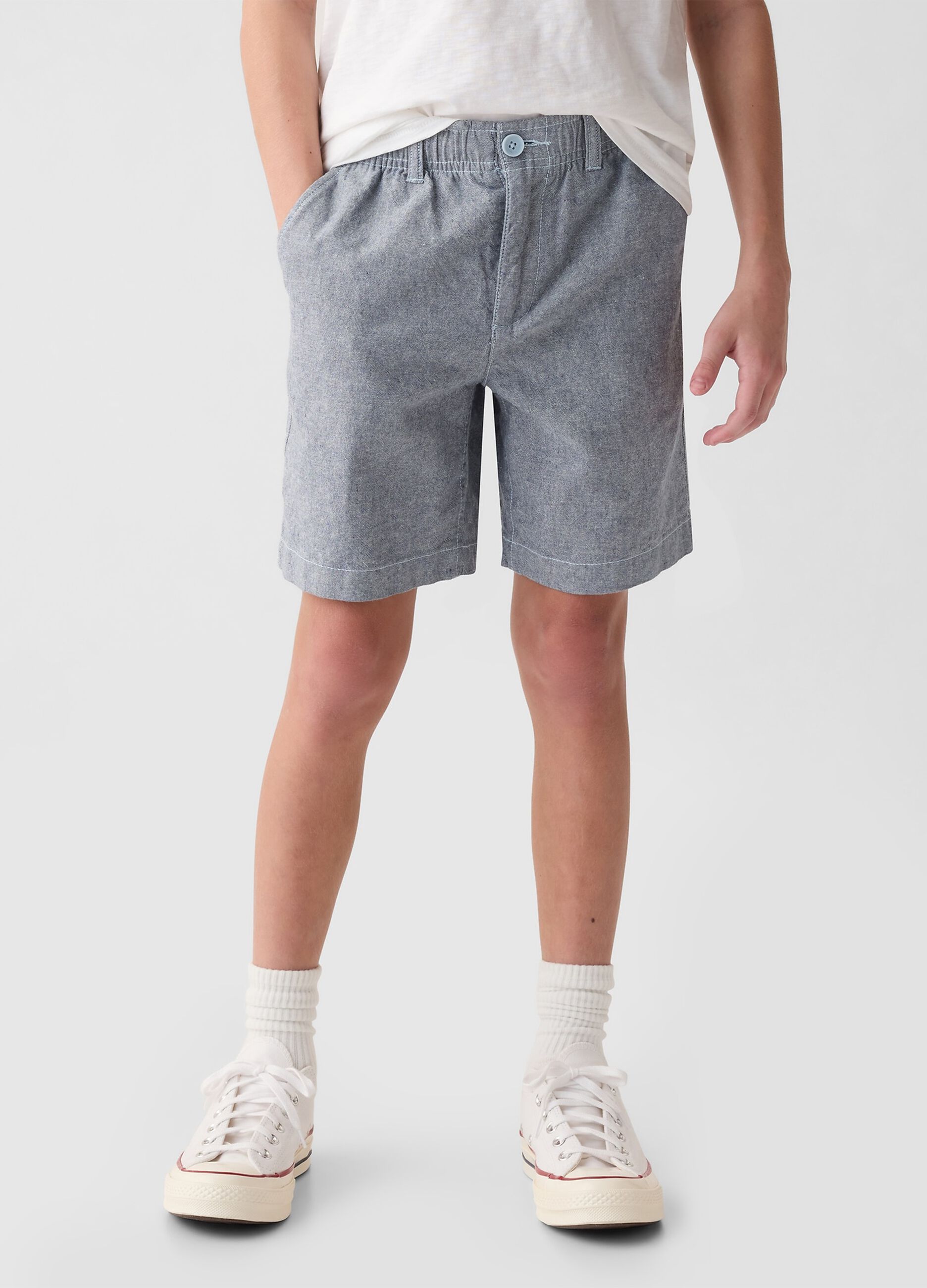 Linen and viscose Bermuda shorts with stretch waist