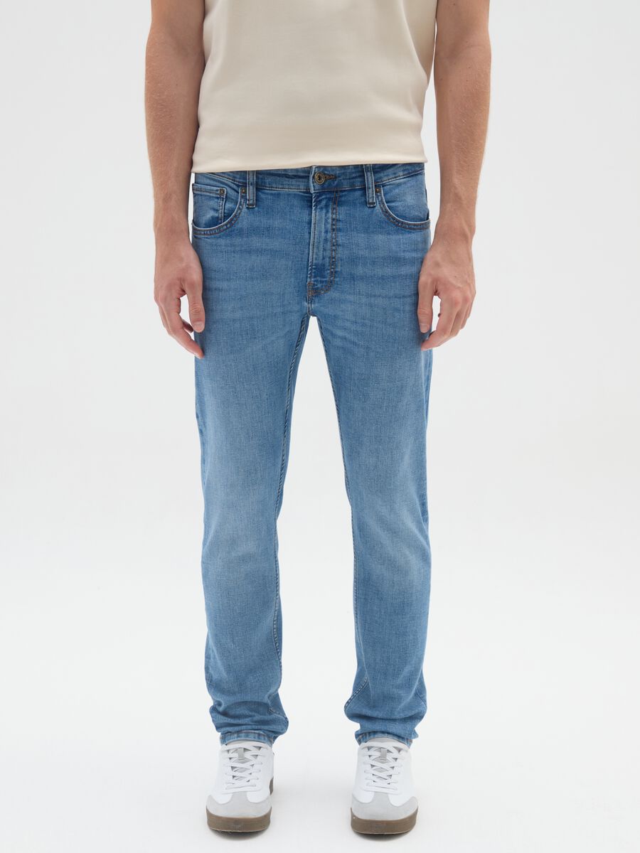 Jeans in denim blu in cotone elasticizzato slim fit_1