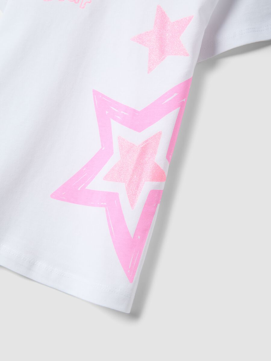 White pure cotton girls' t-shirt regular fit with stars_3