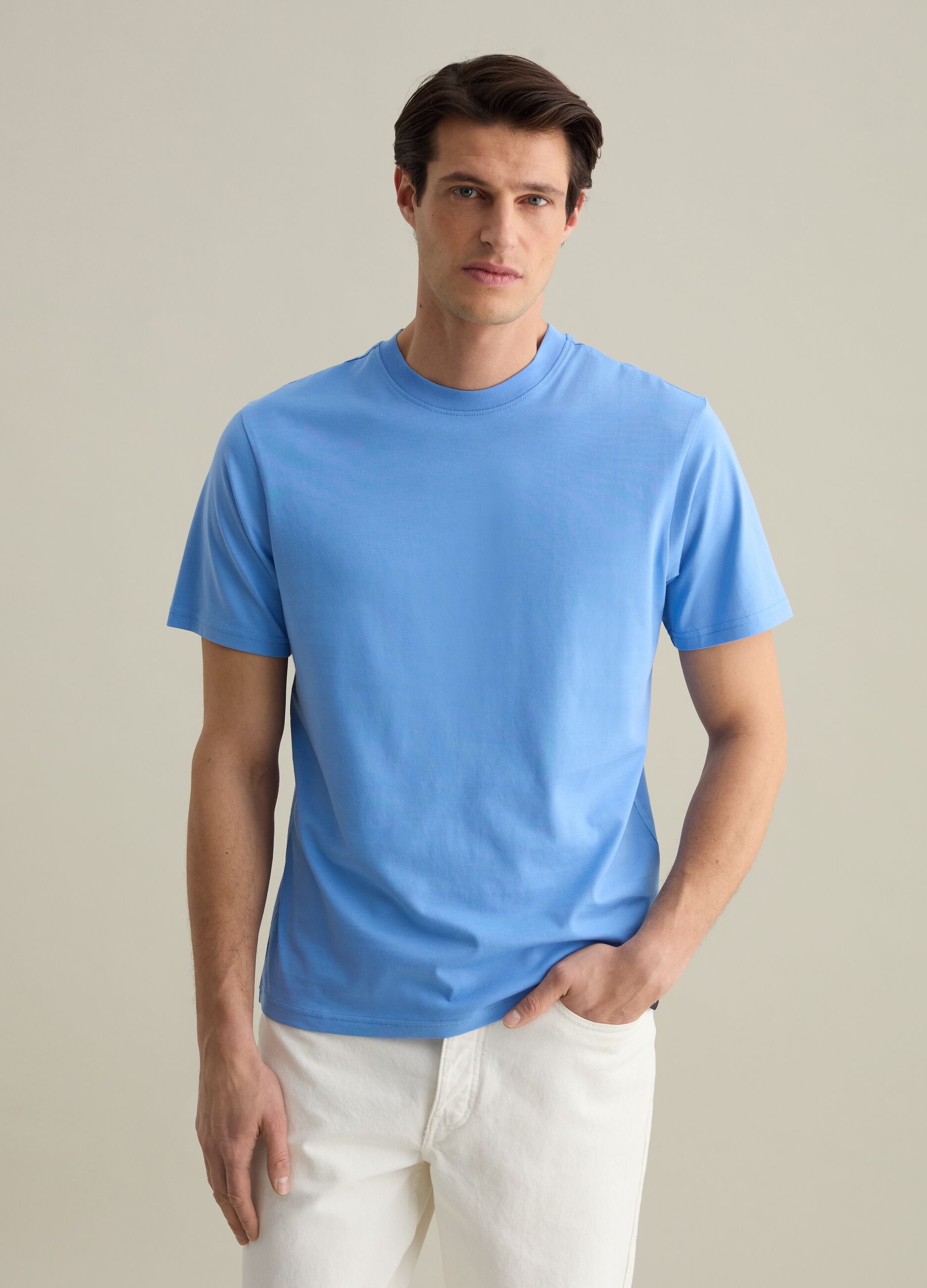 T-shirt girocollo in cotone tinta unita