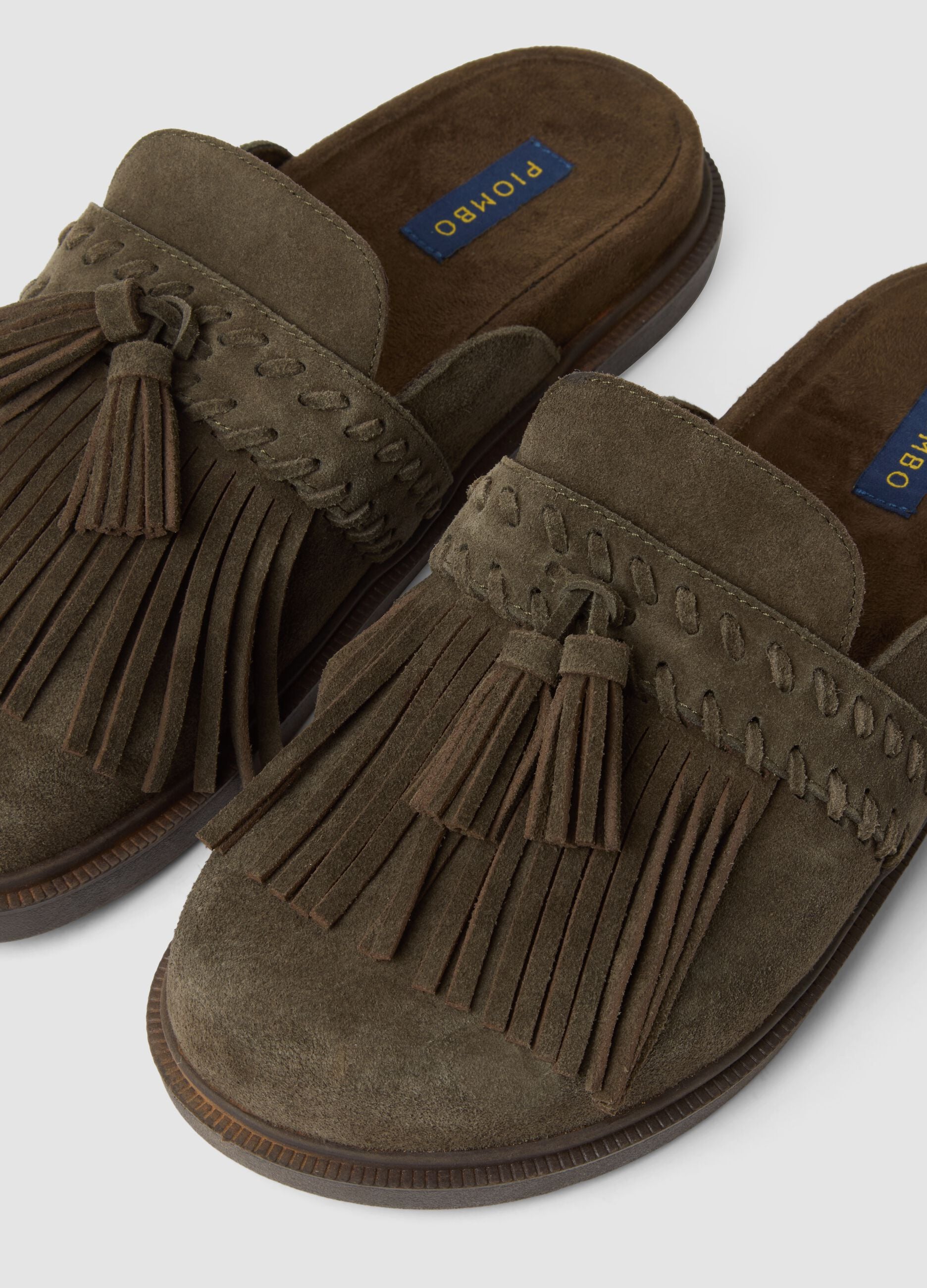 Brown genuine leather loafers with fringe