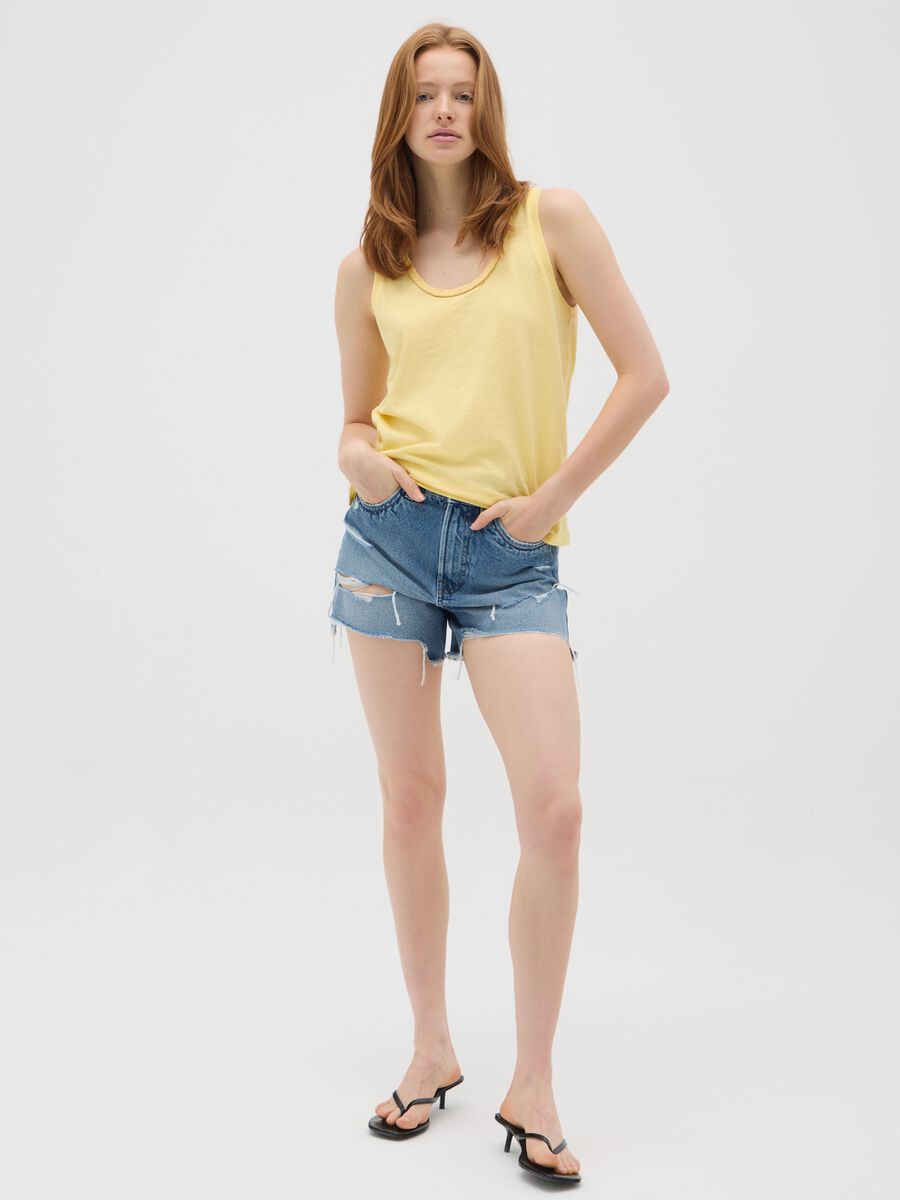 Regular fit women's yellow pure cotton tank top_1