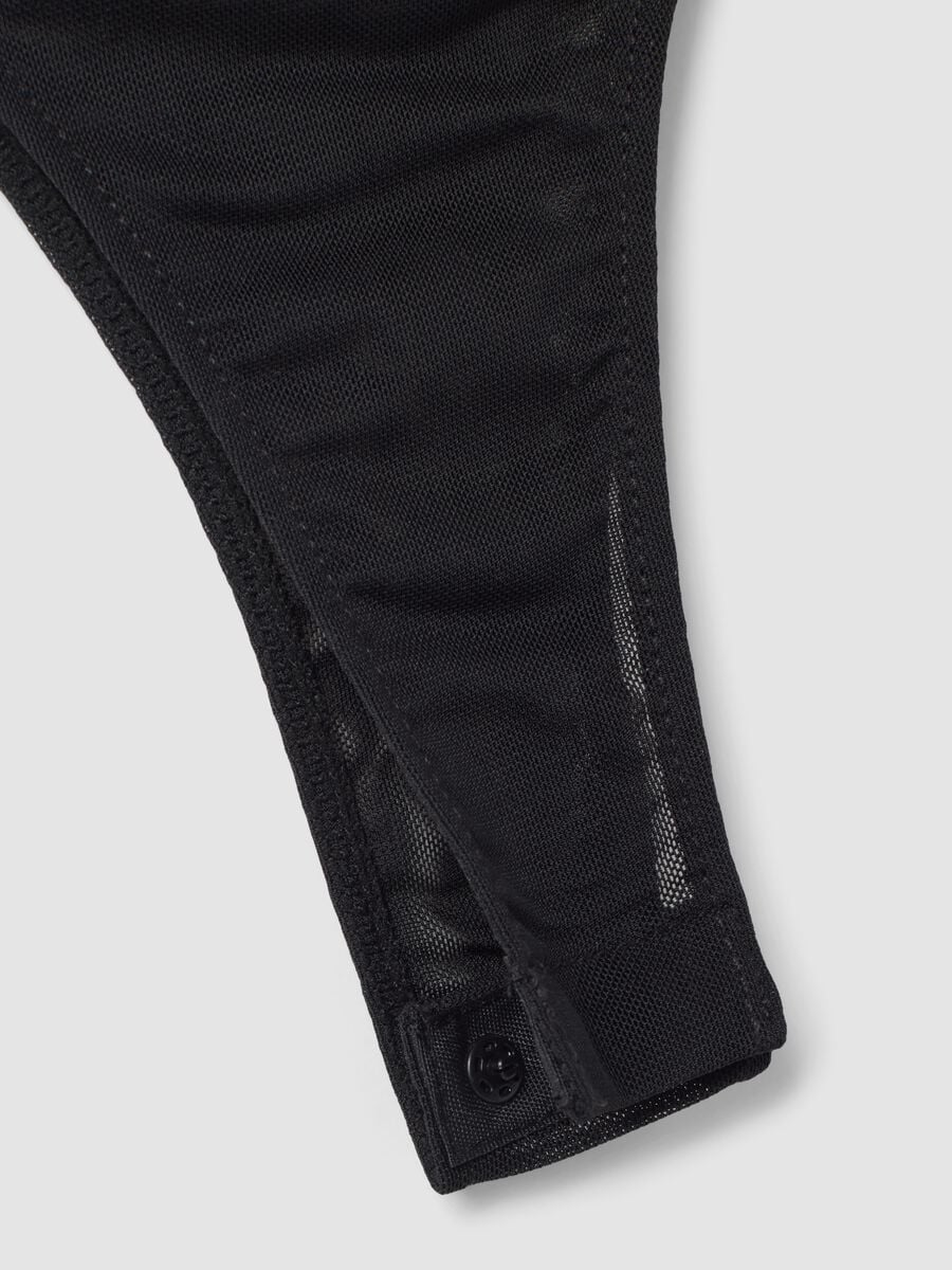 Black fitted stretch bodysuit with rhinestones_1