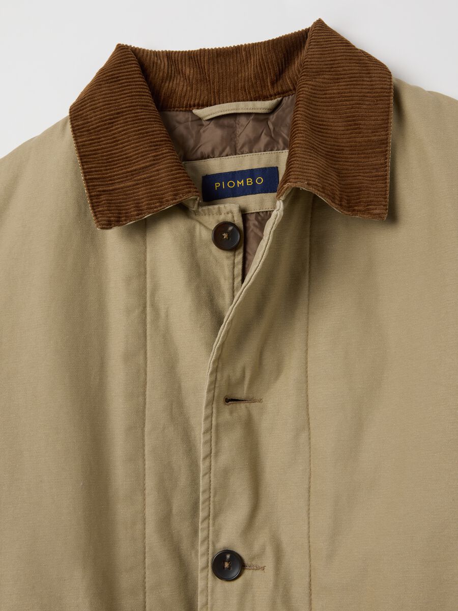 Giacca in puro cotone beige con chiusura a zip_5