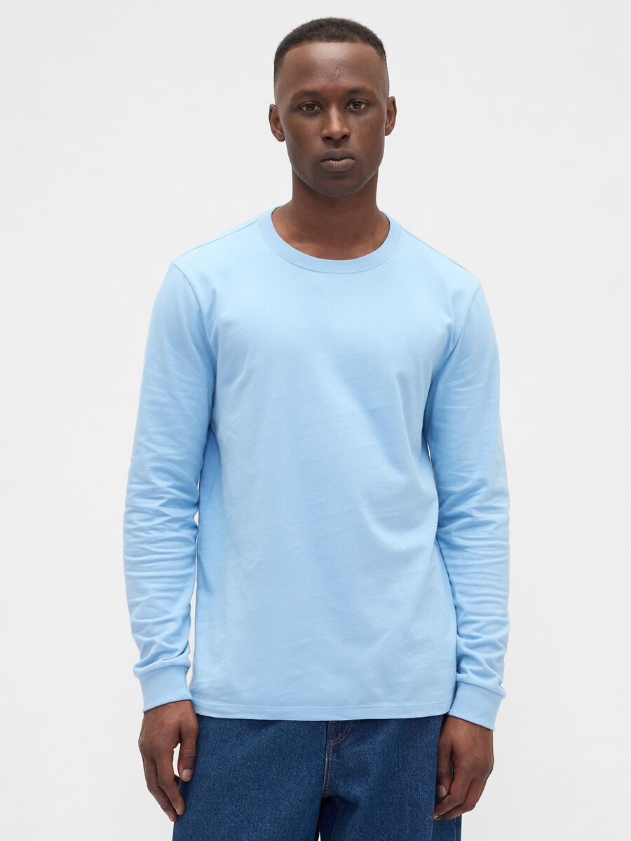Long-sleeved blue cotton shirt_0