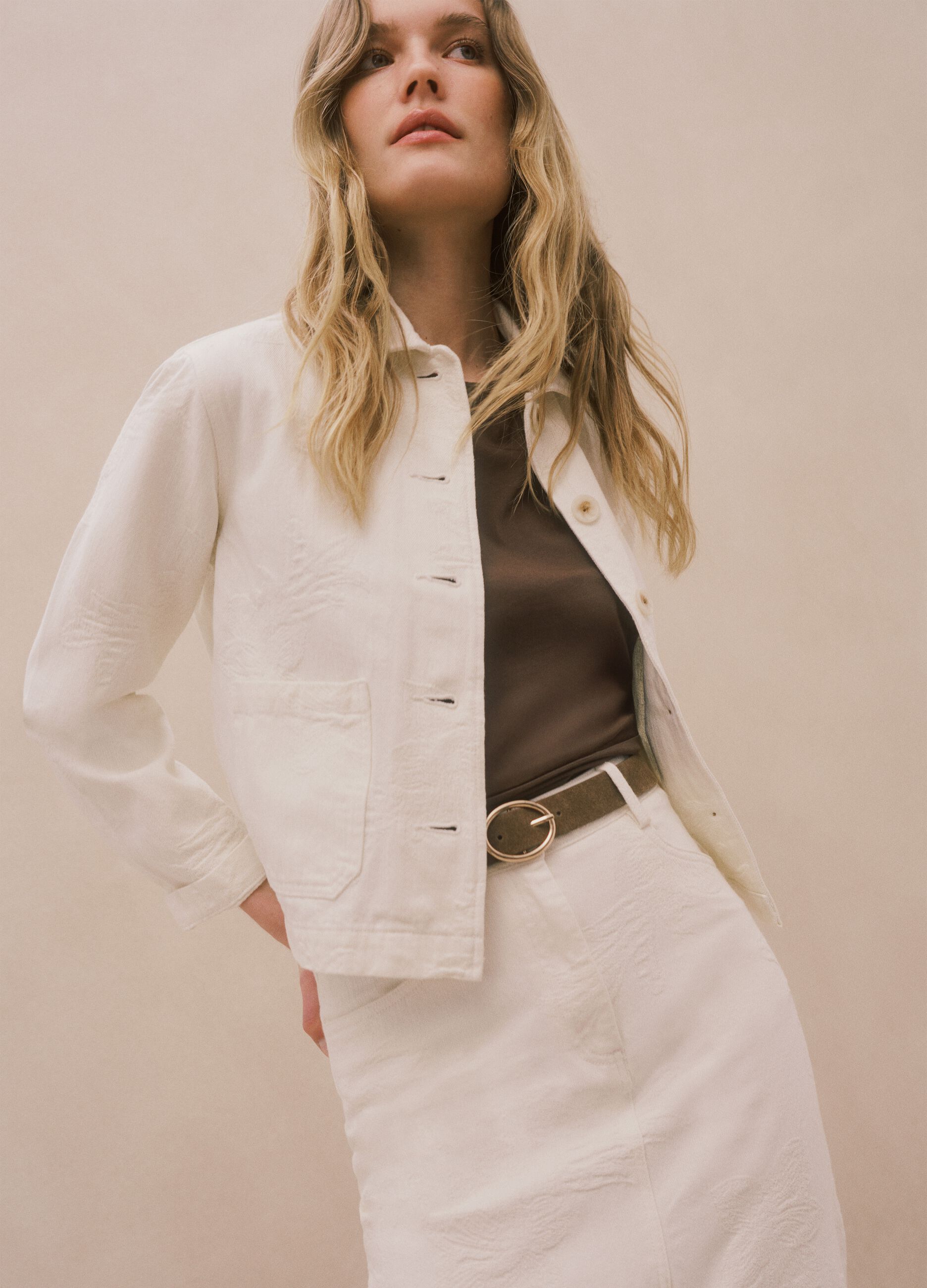 White pure cotton long skirt regular fit with elastic waistband