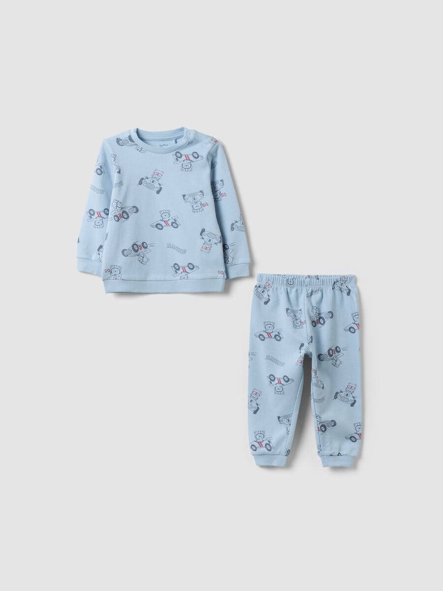 Pigiama azzurro in puro cotone organico con stampa per neonato e bimbo_0