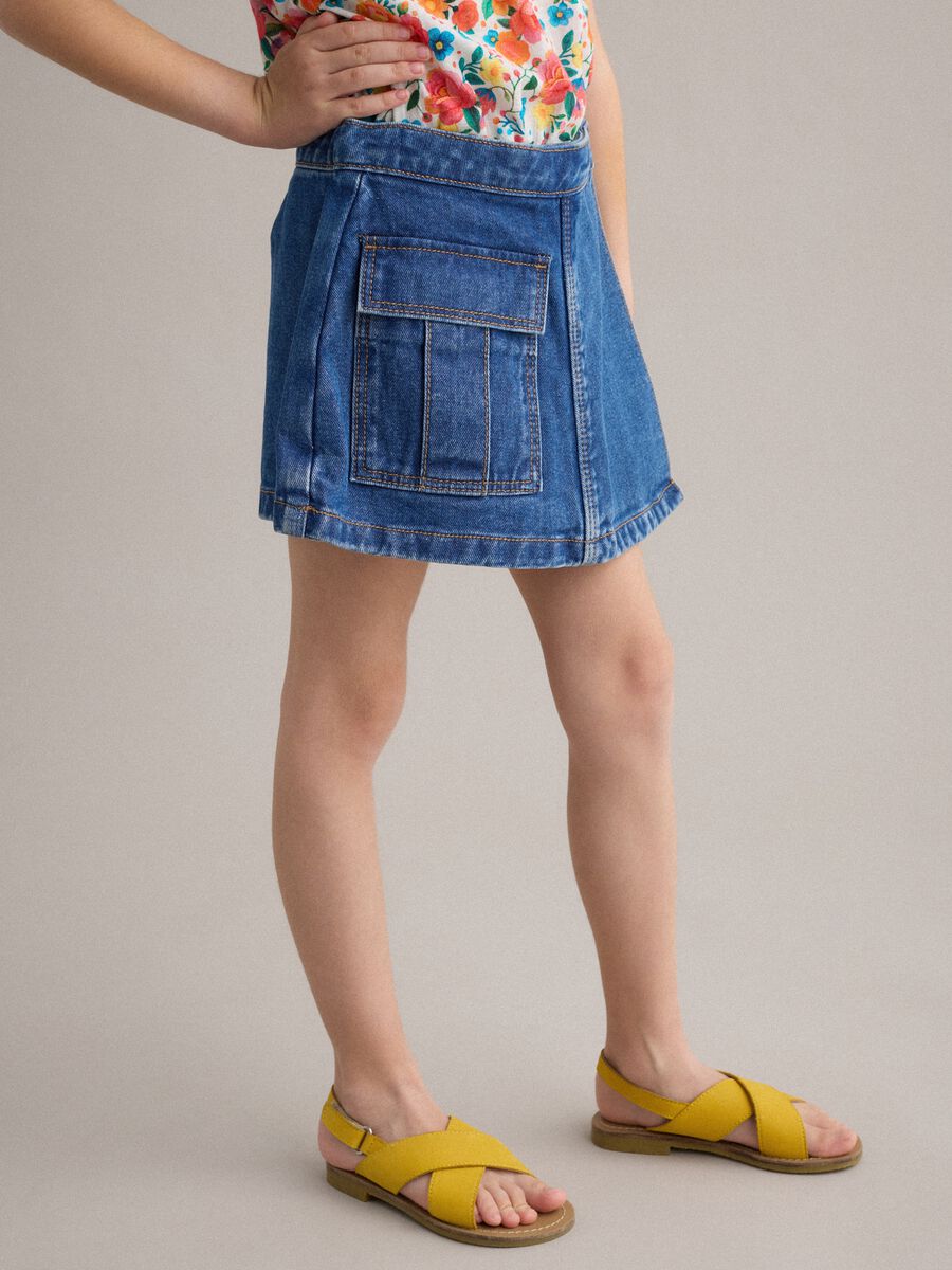 Girl's blue denim pure cotton regular fit skirt_2