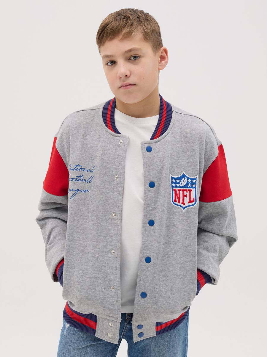 Varsity bomber jacket with NFL embroidery_0