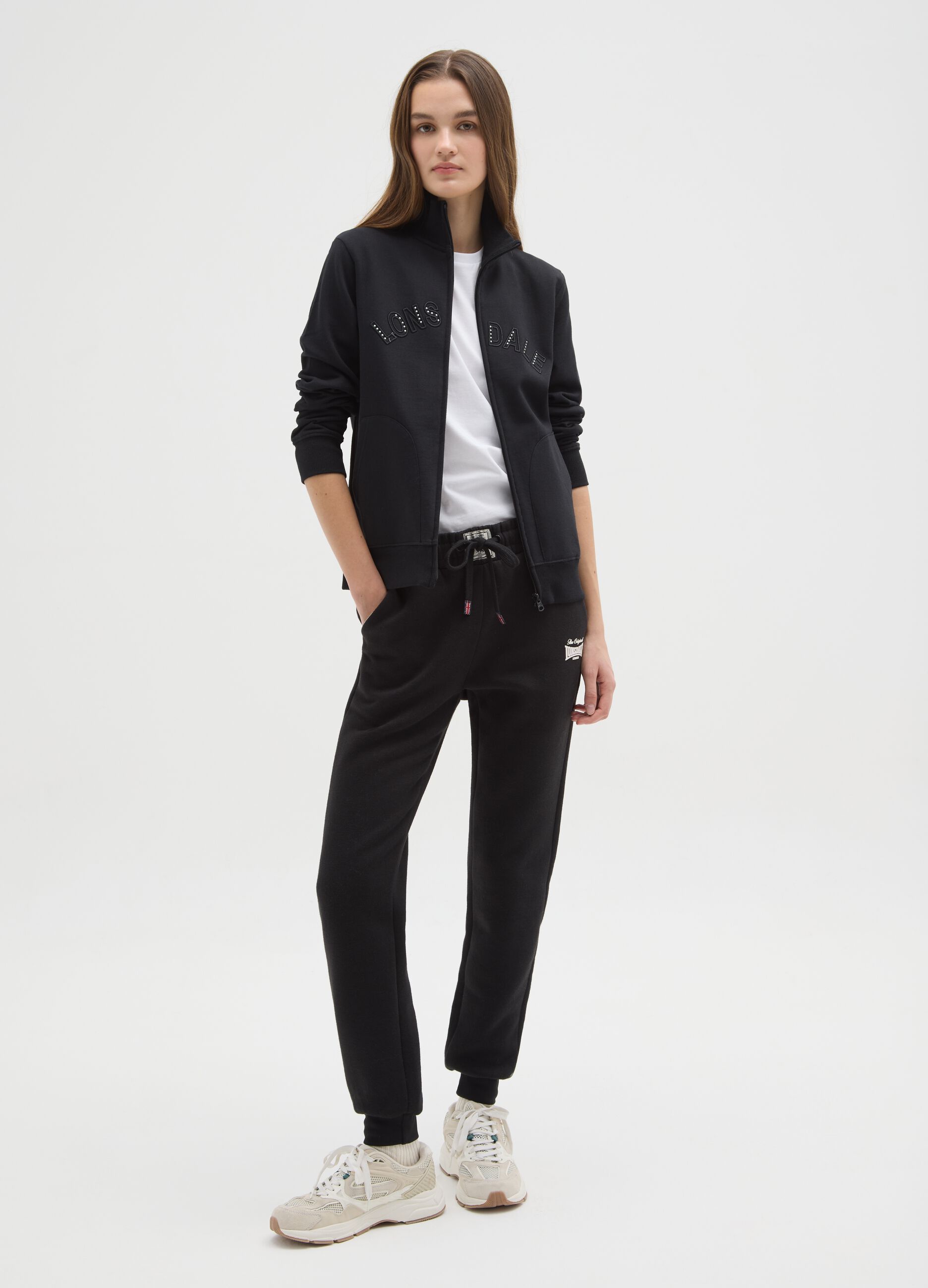 Black regular fit cotton blend sweatshirt with logo and glitter