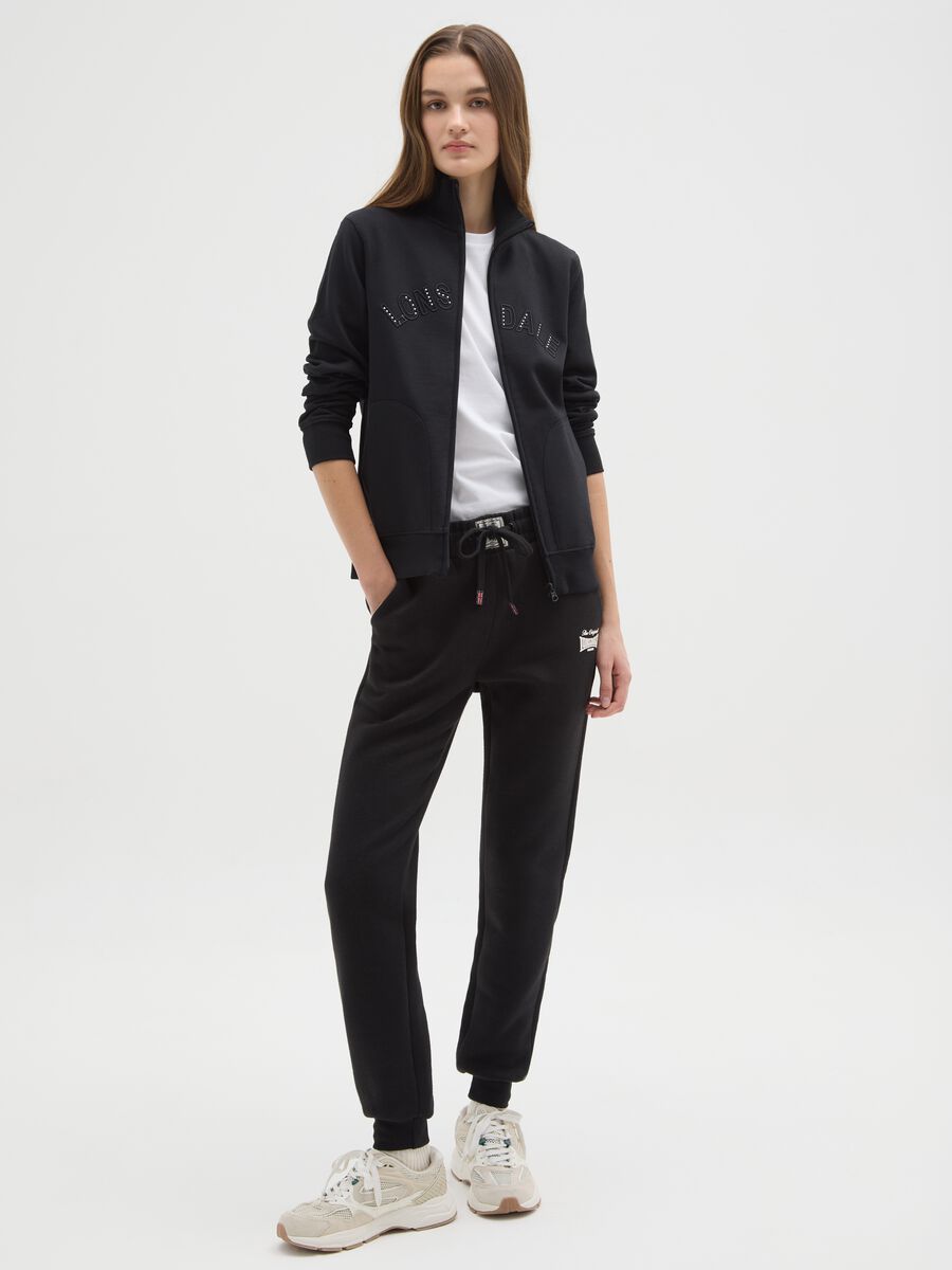 Black regular fit cotton blend sweatshirt with logo and glitter_1