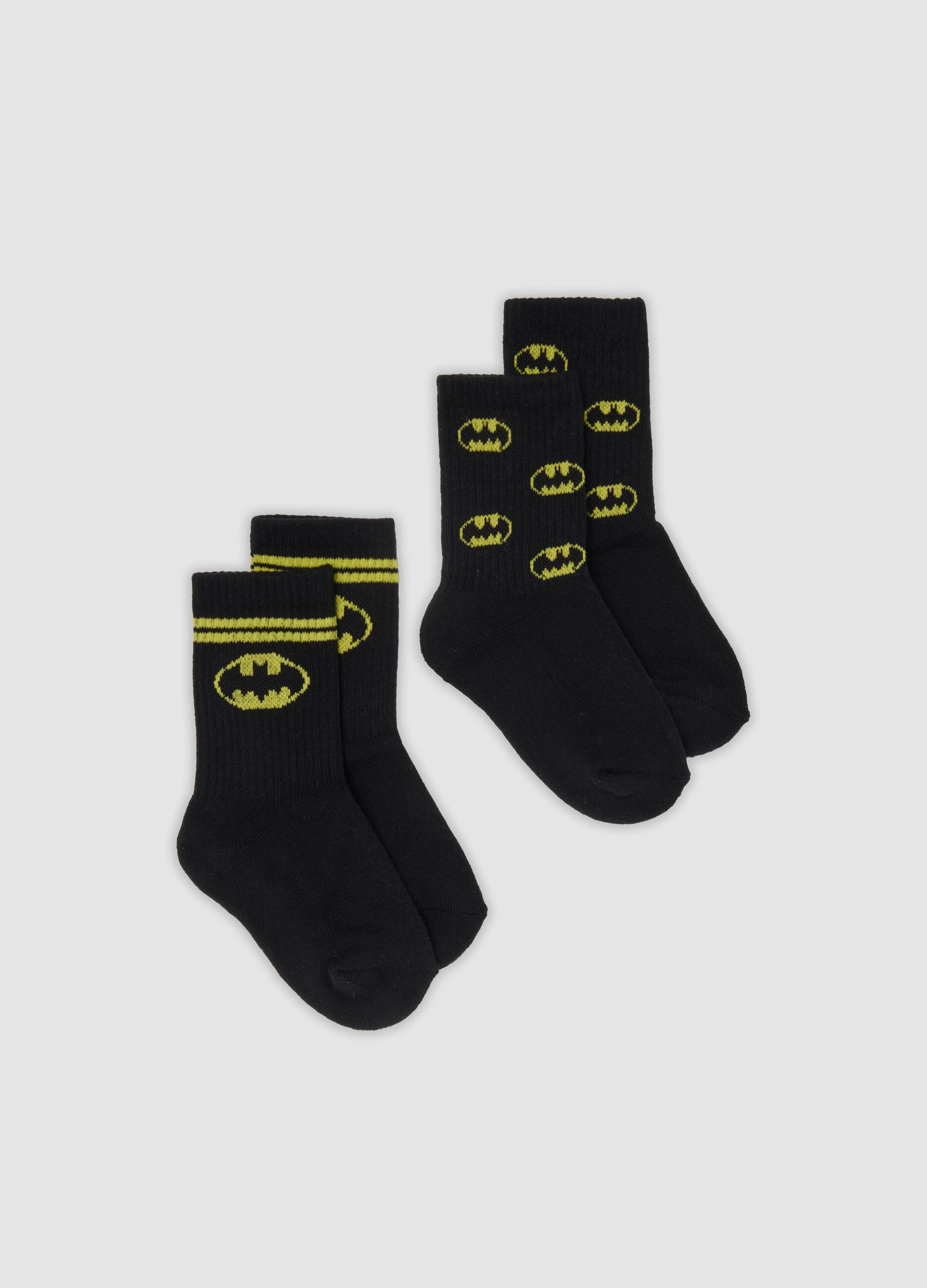 Bipack di calze corte nere in cotone organico elasticizzato con stampa Batman
