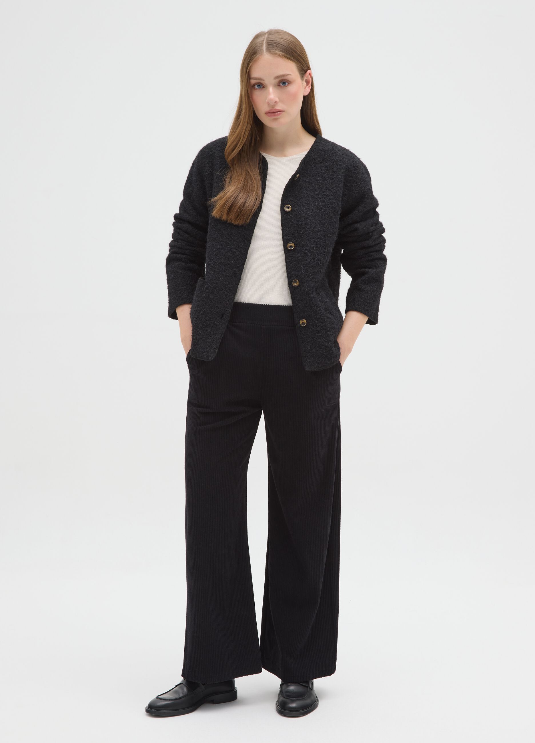Black Regular Fit Ribbed Trousers