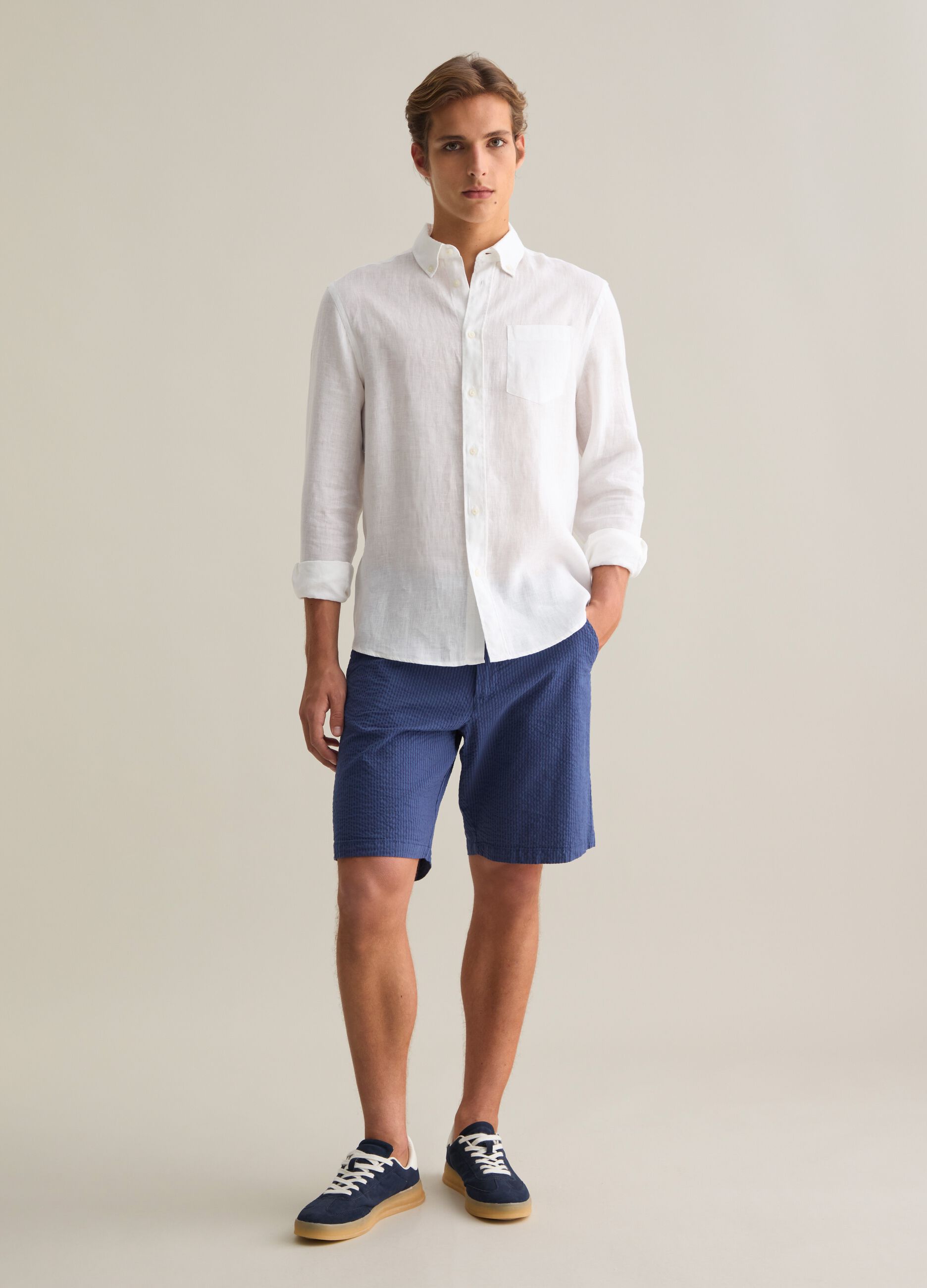 Men's Stretch Cotton Blue Regular Fit Shorts