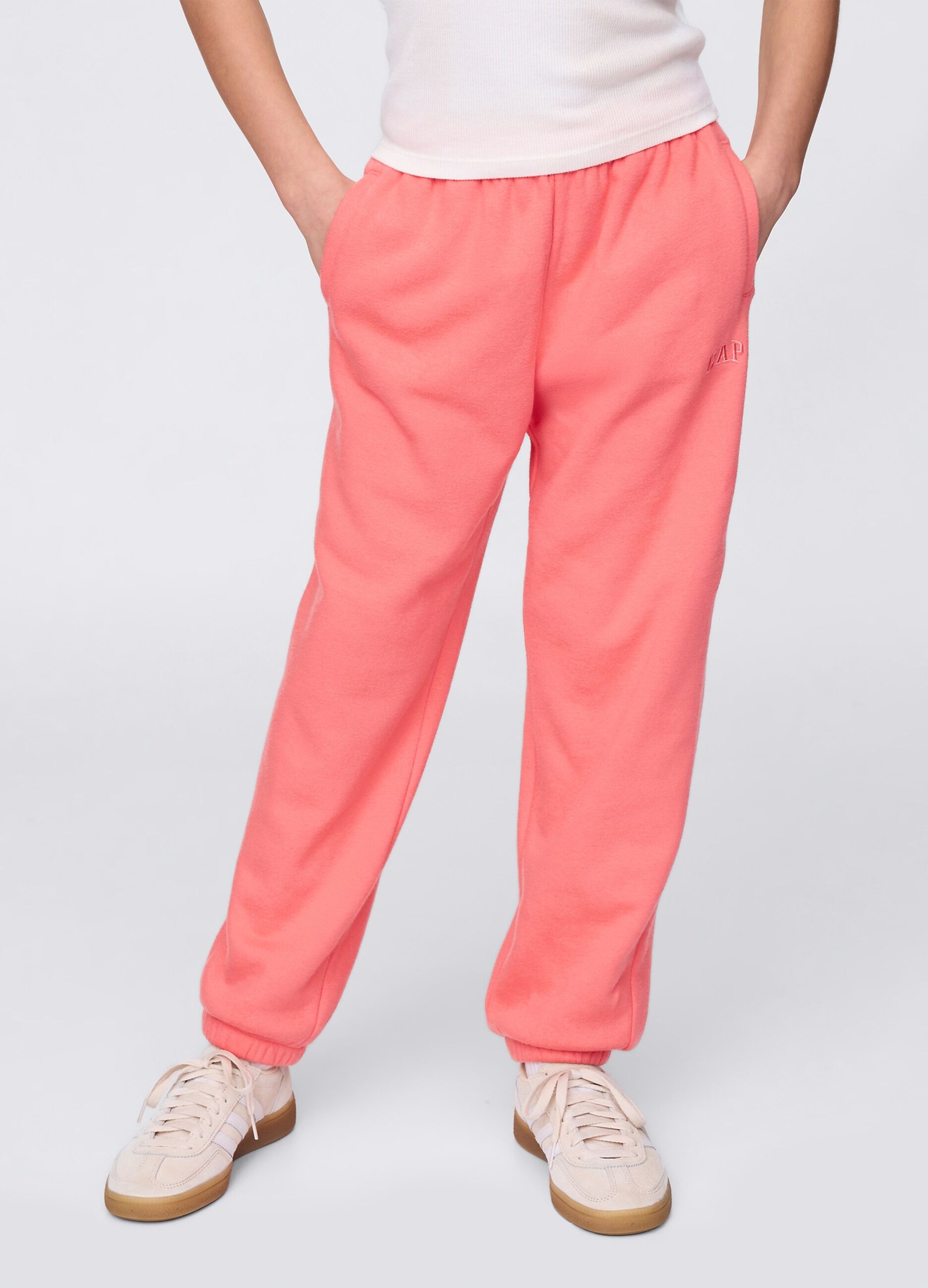 Pink joggers with elasticated edging and logo embroidery