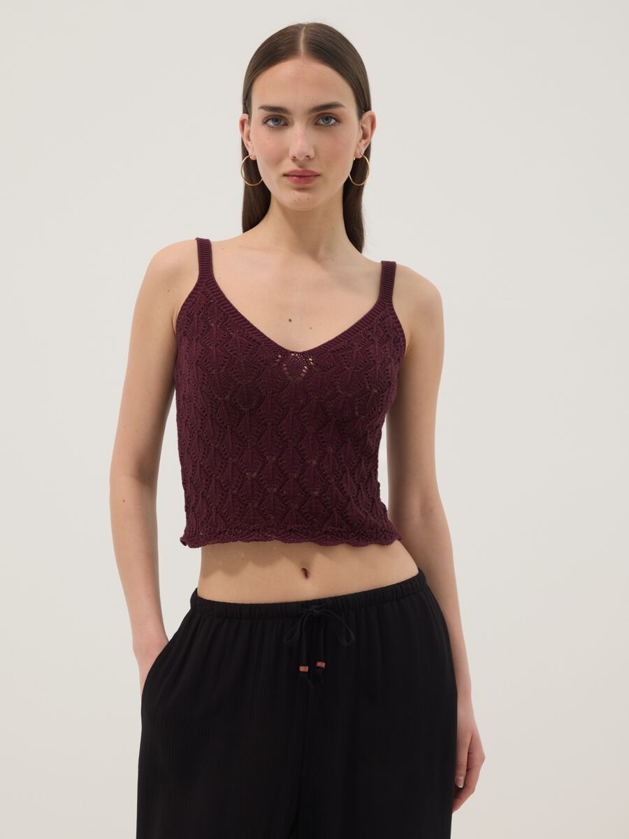 Gilet rosso in crochet di puro cotone regular fit_1