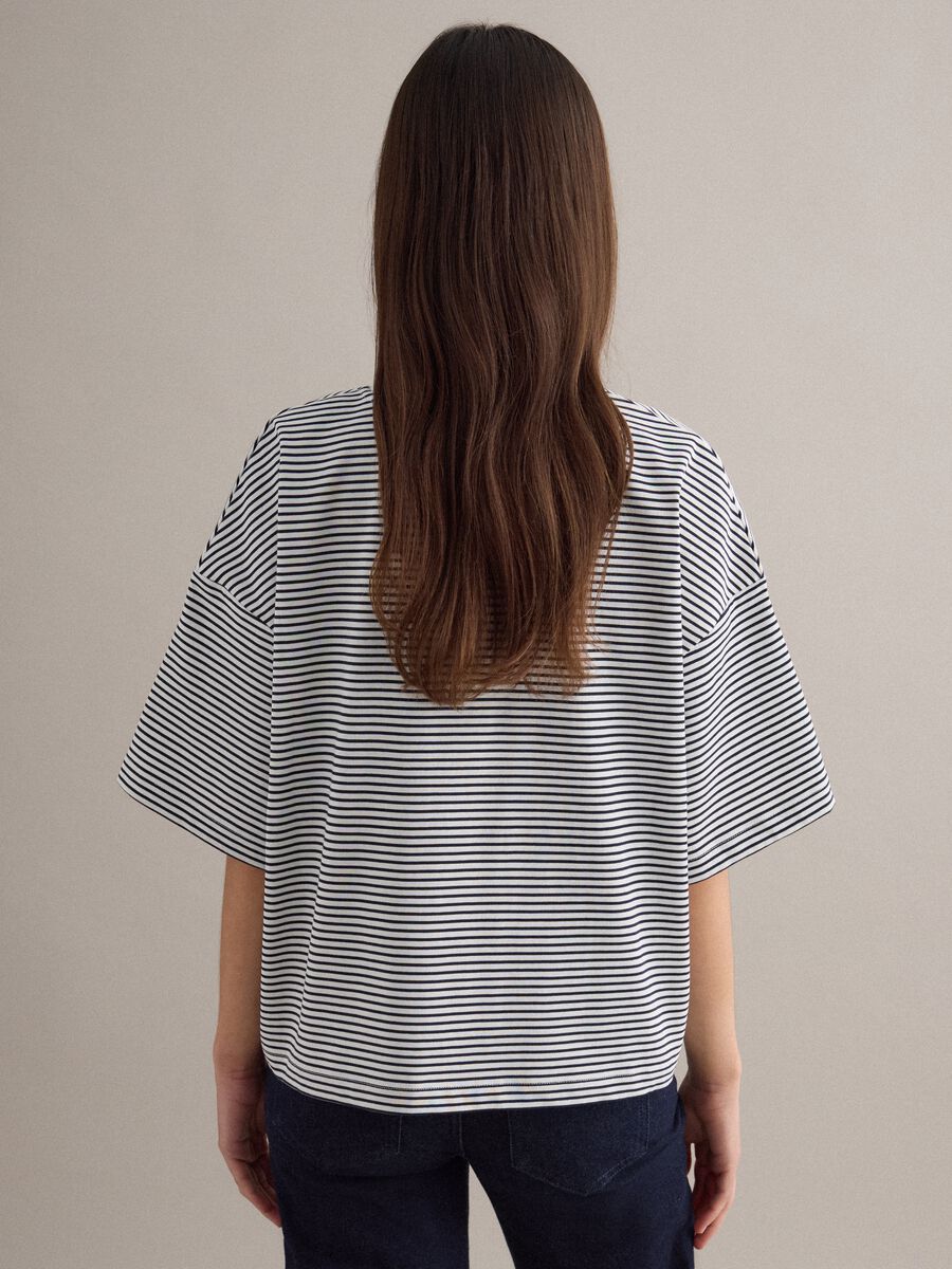 T-shirt in misto cotone a righe multicolor regular fit con tasca_3