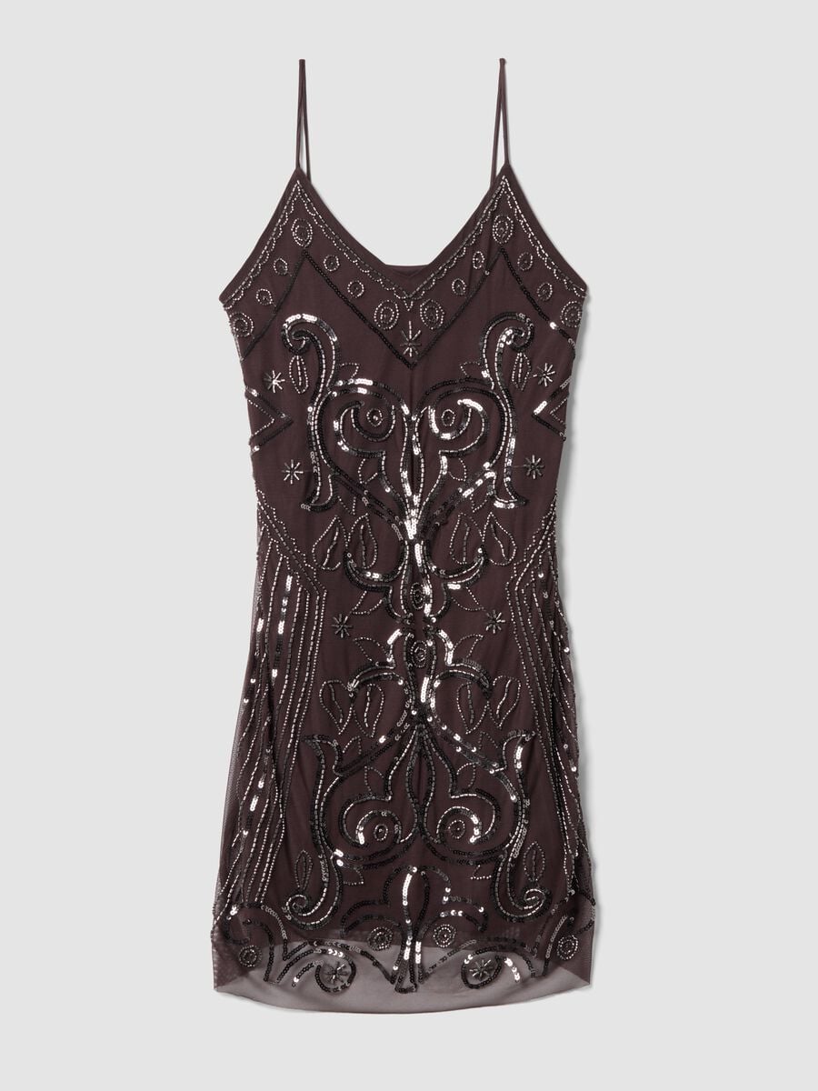 Brown fitted stretch dress with sequins_4