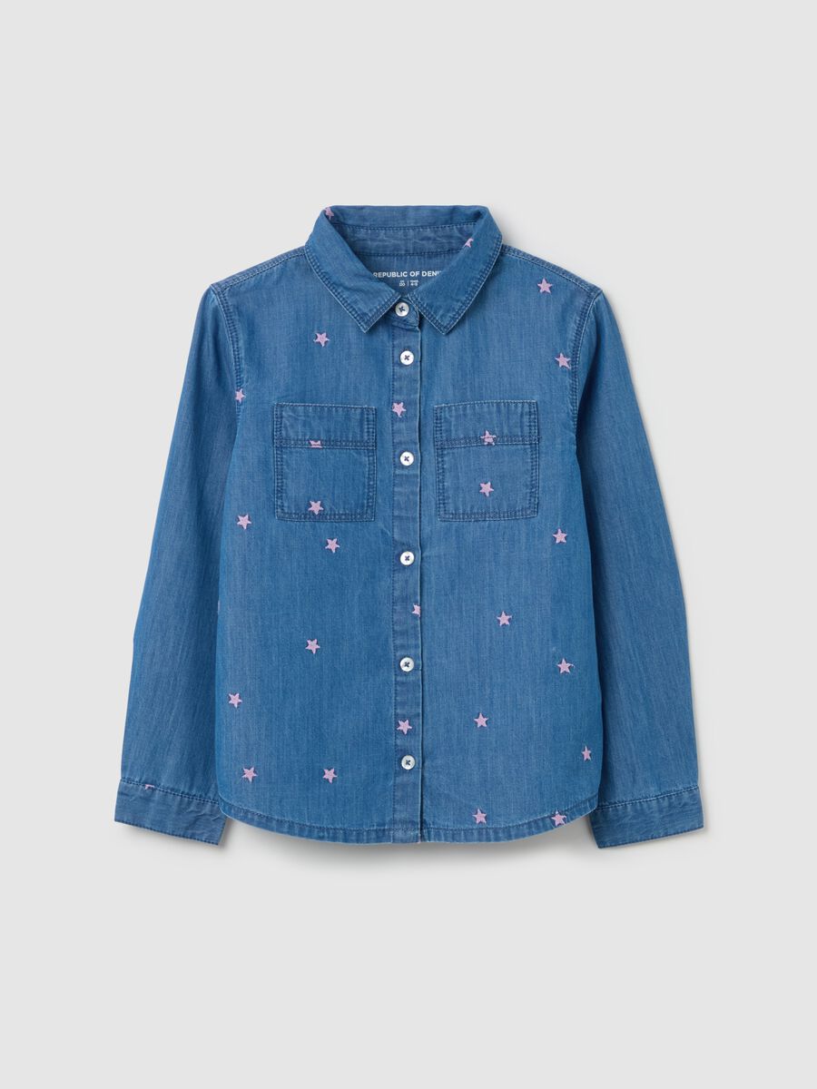 Shirt in denim with stars embroidery_0