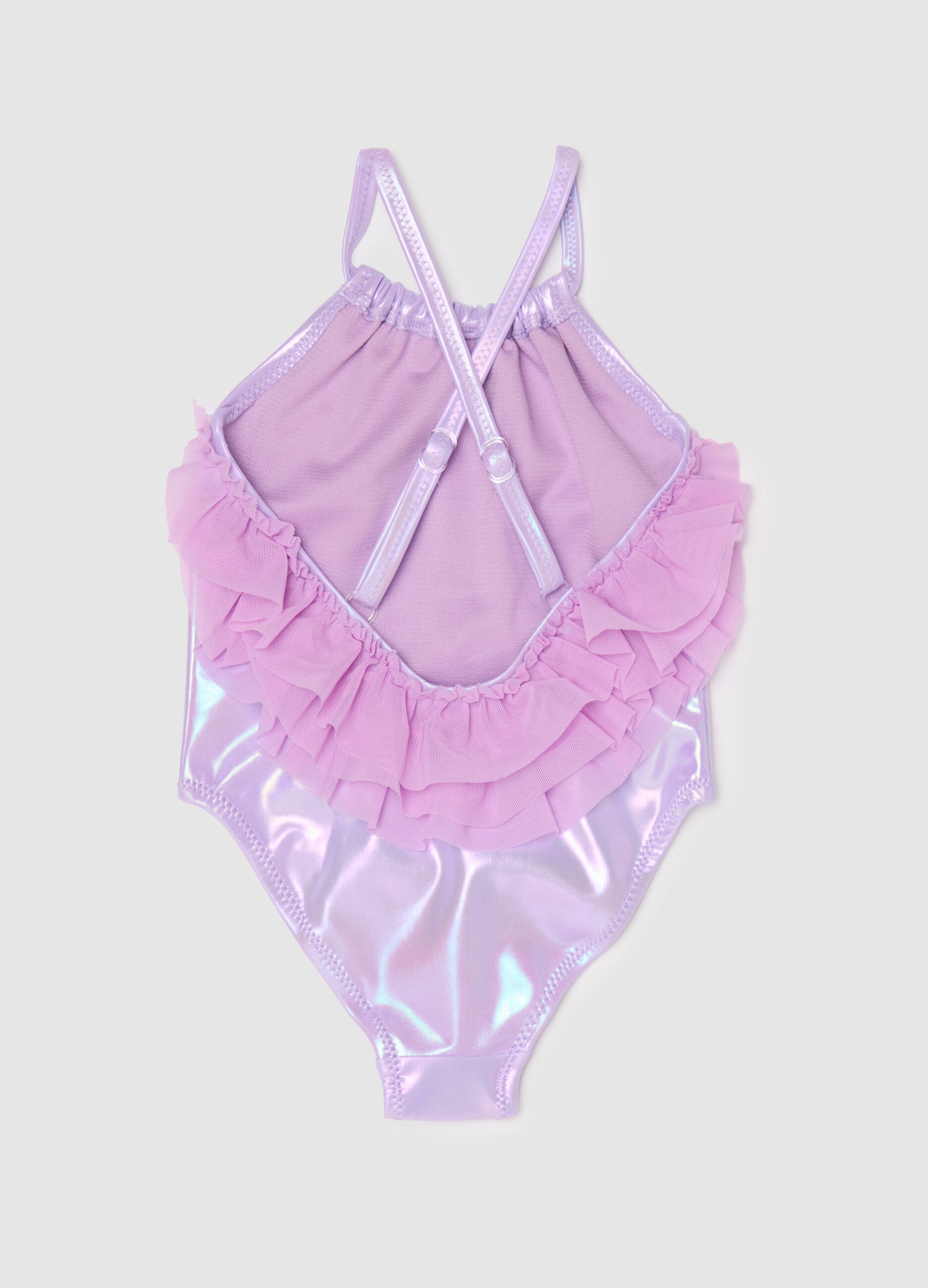 Girls’ one-piece swimsuit in purple stretch fabric