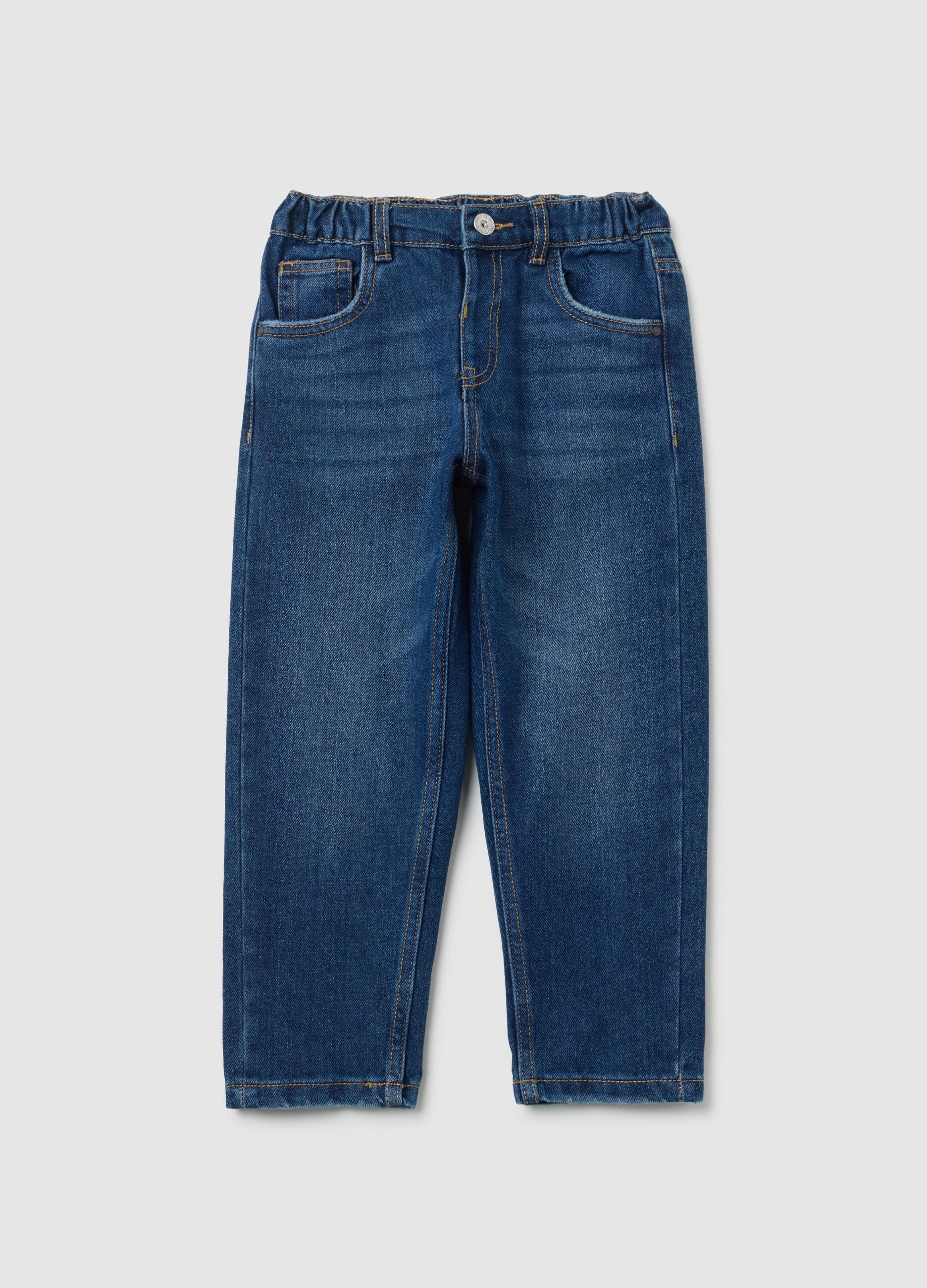 Jeans da bambino in misto cotone blu loose fit