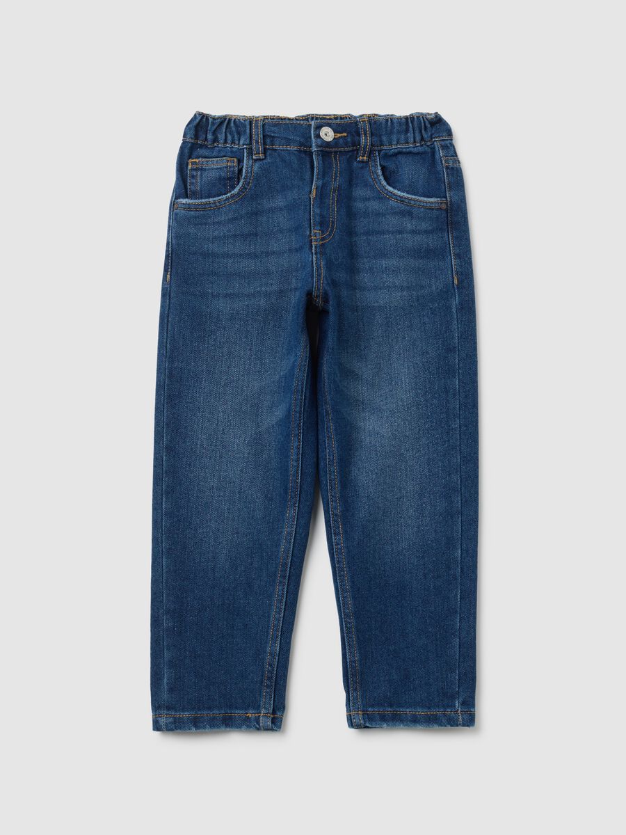 Jeans da bambino in misto cotone blu loose fit_0