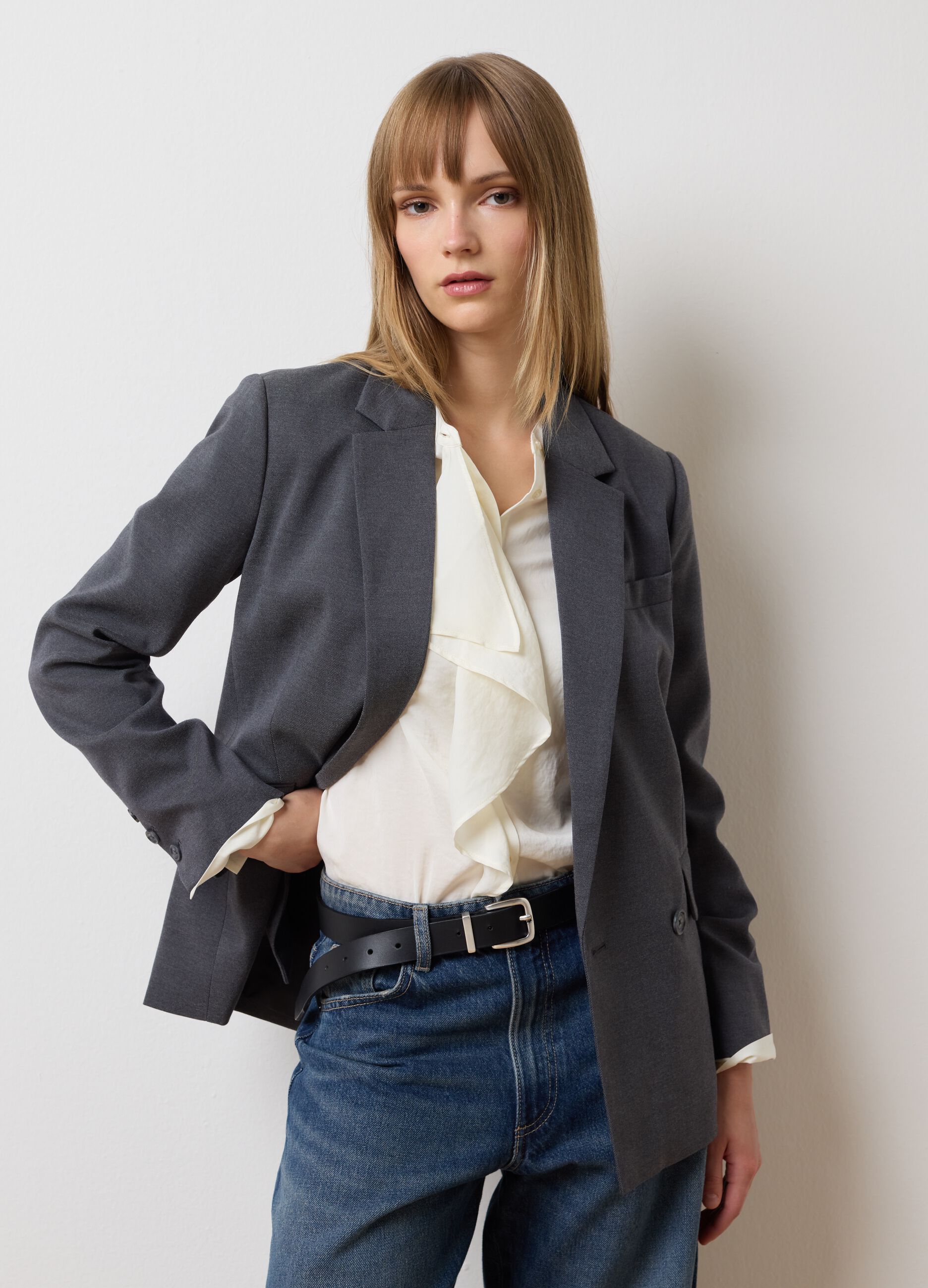 Blazer in tessuto elasticizzato grigio regular fit